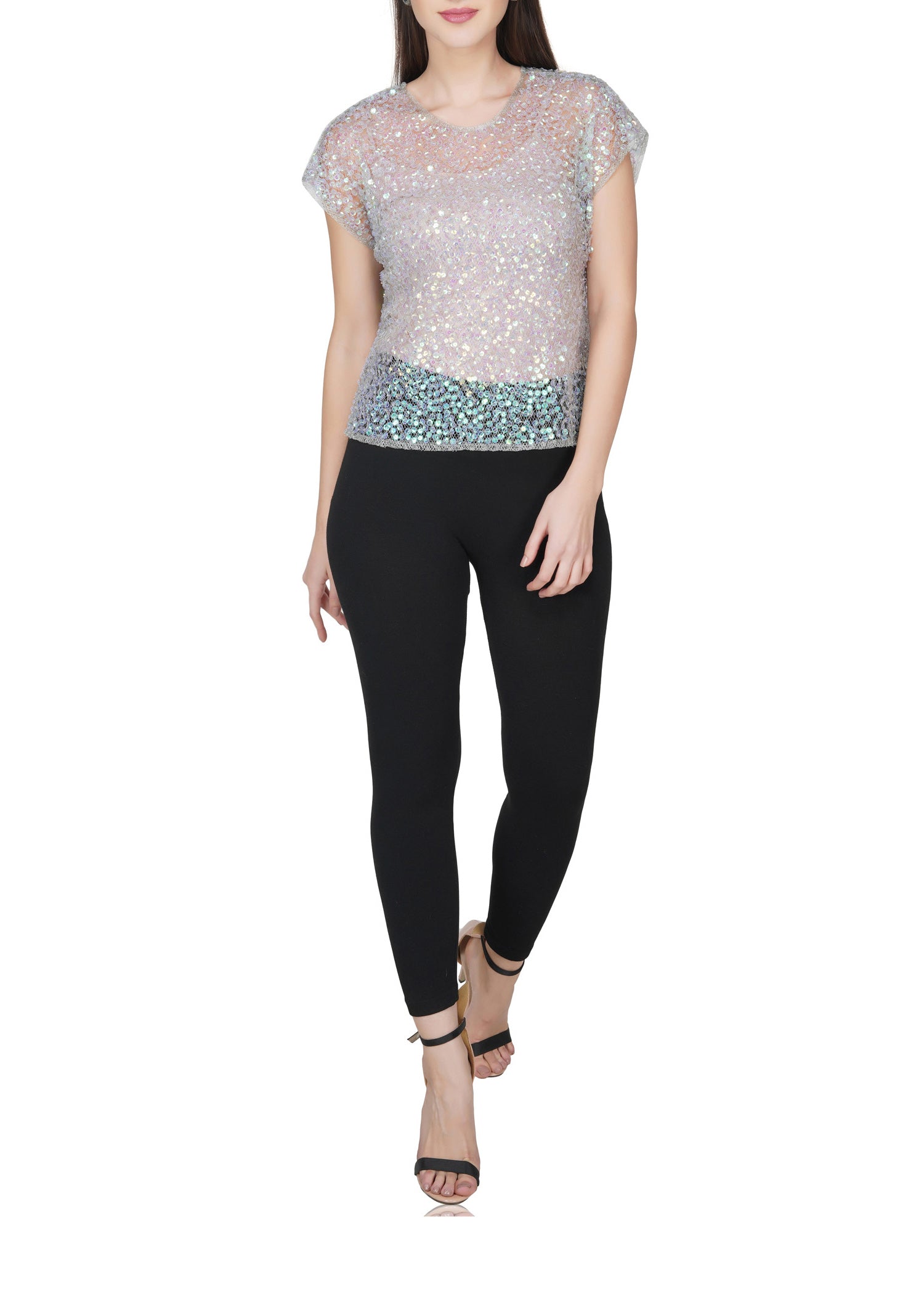 Attic Salt D Rainbow Sequin Mesh Top