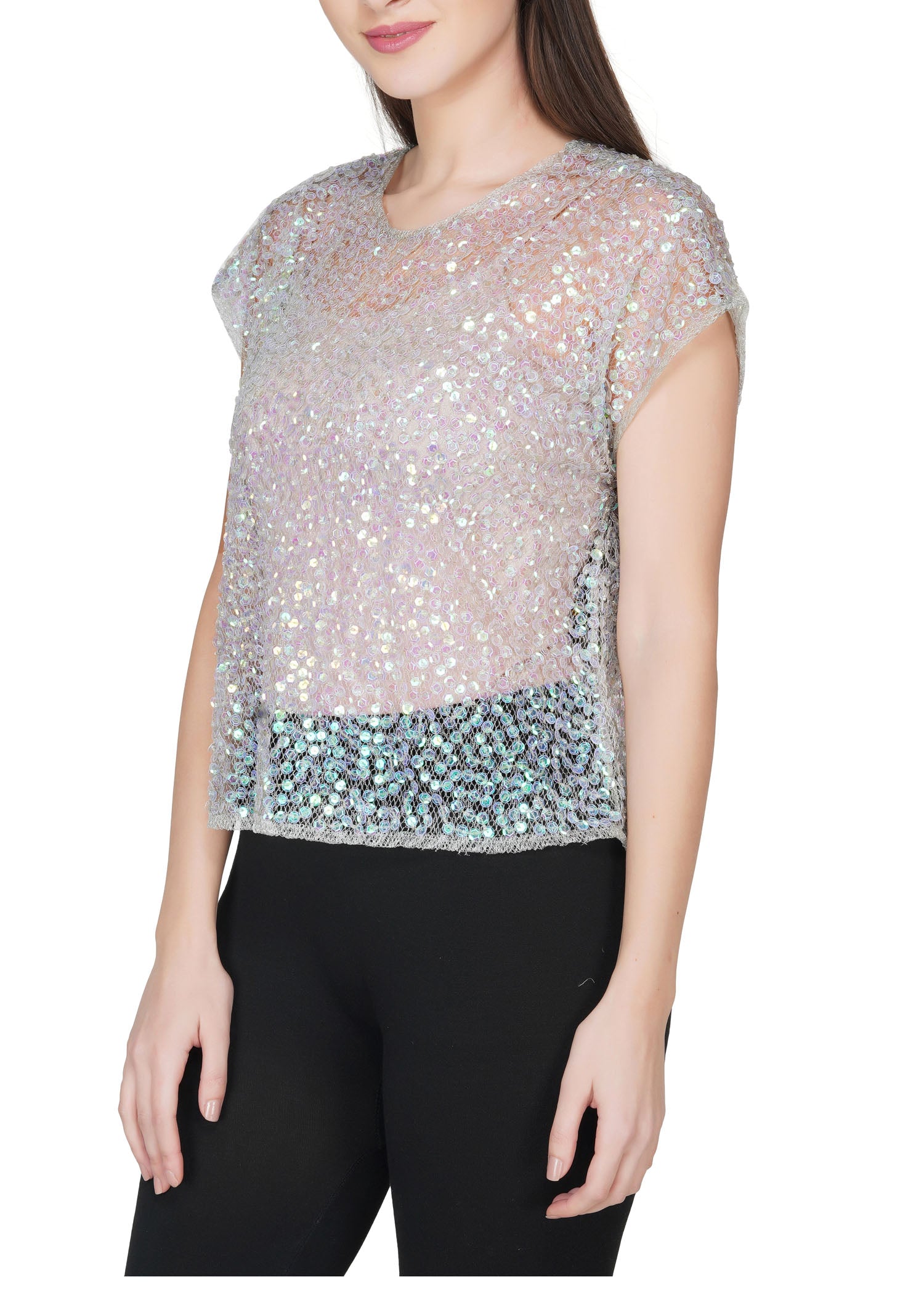 Attic Salt D Rainbow Sequin Mesh Top
