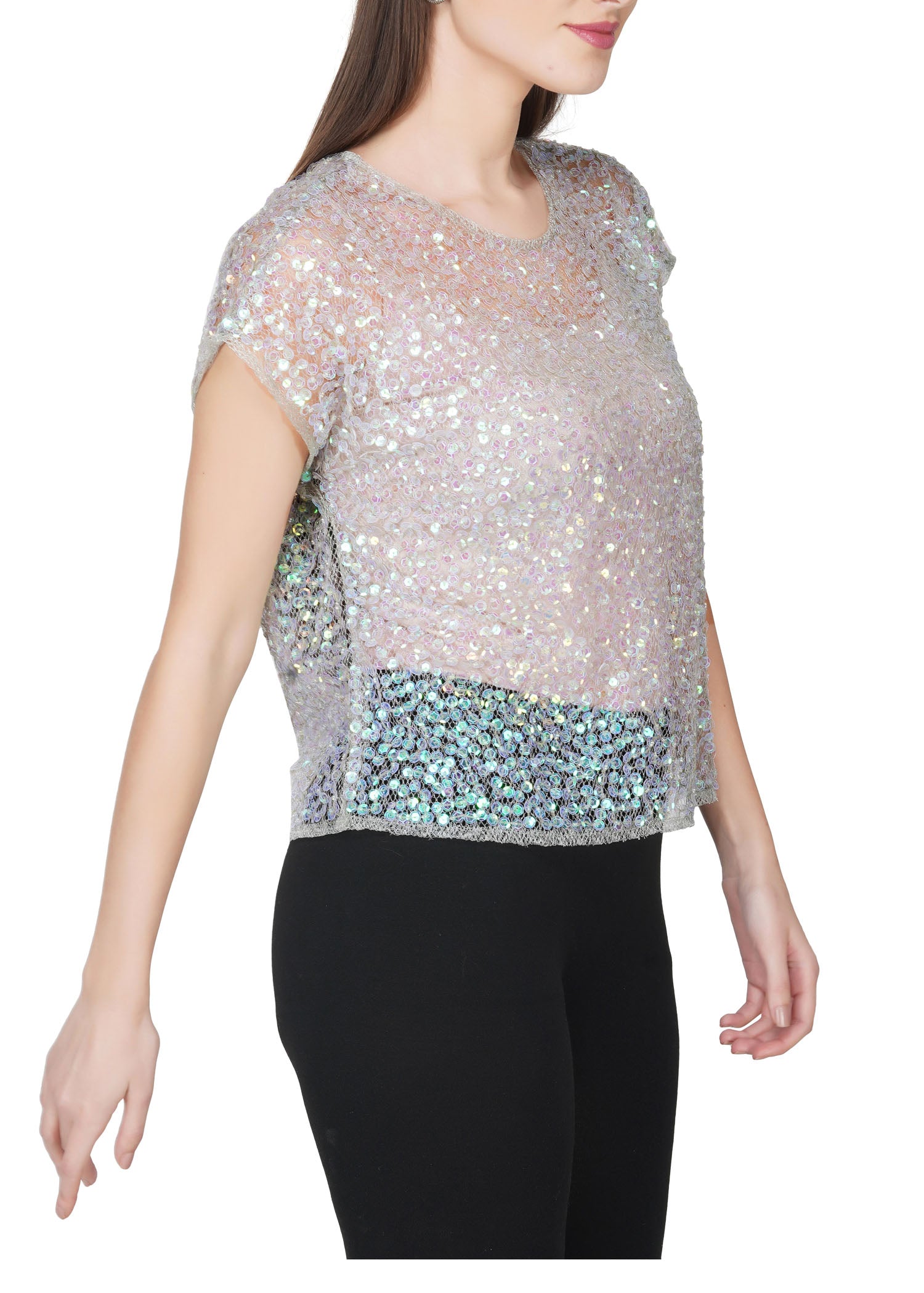 Attic Salt D Rainbow Sequin Mesh Top