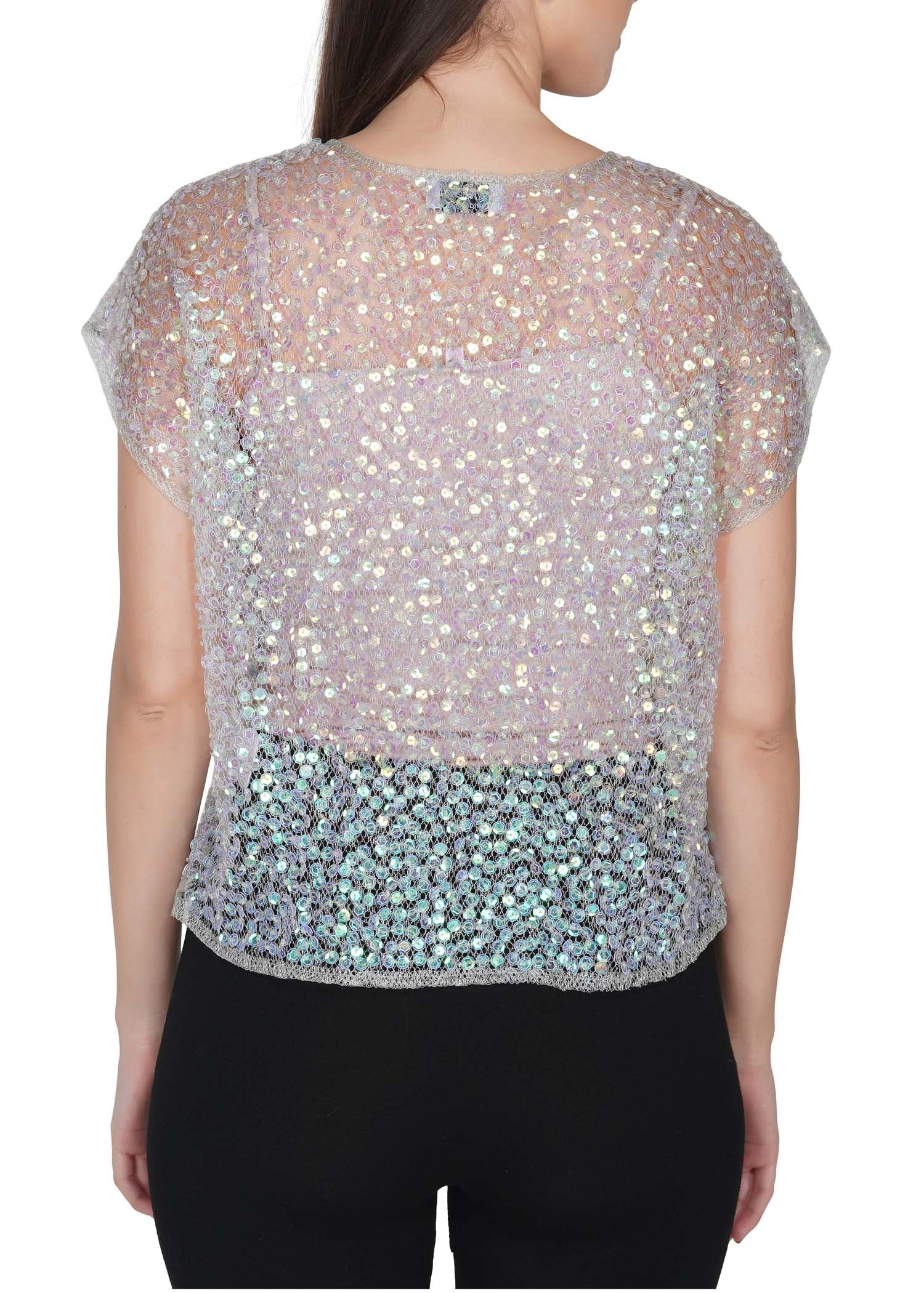 Attic Salt D Rainbow Sequin Mesh Top