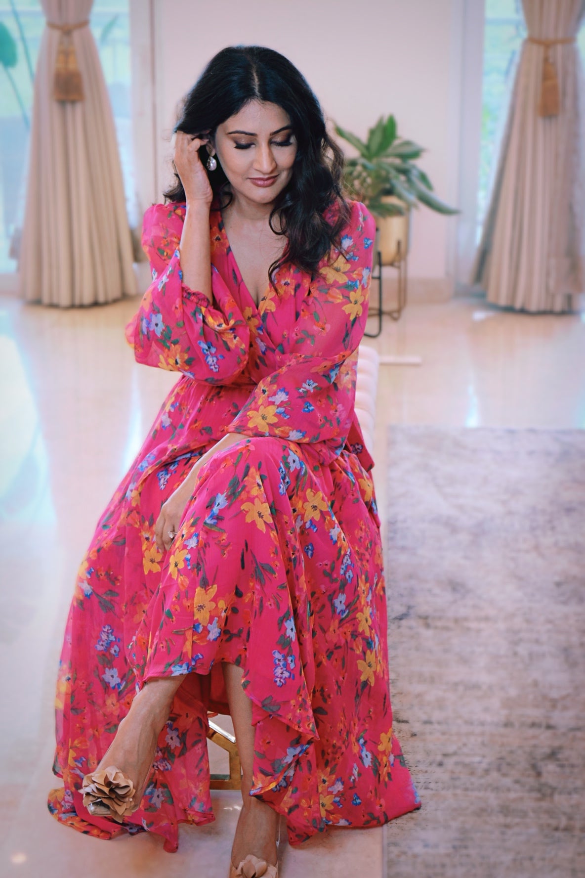 Cute Summer Floral Pink Dress