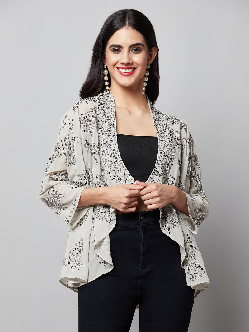 Pale Grey Shrug With Sequin Work