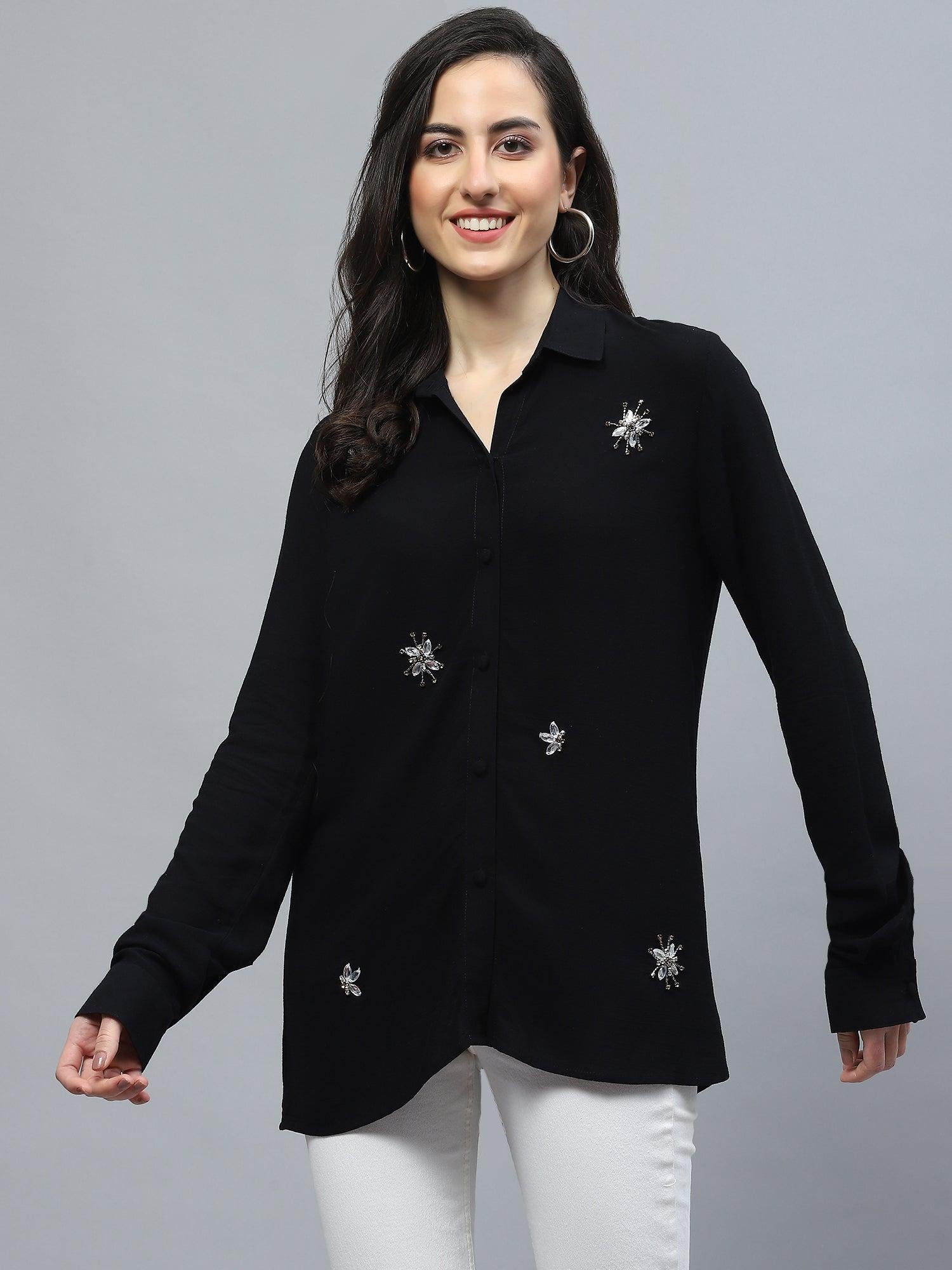 DELUXE EMBELLISHED STONE MOTIF SHIRT