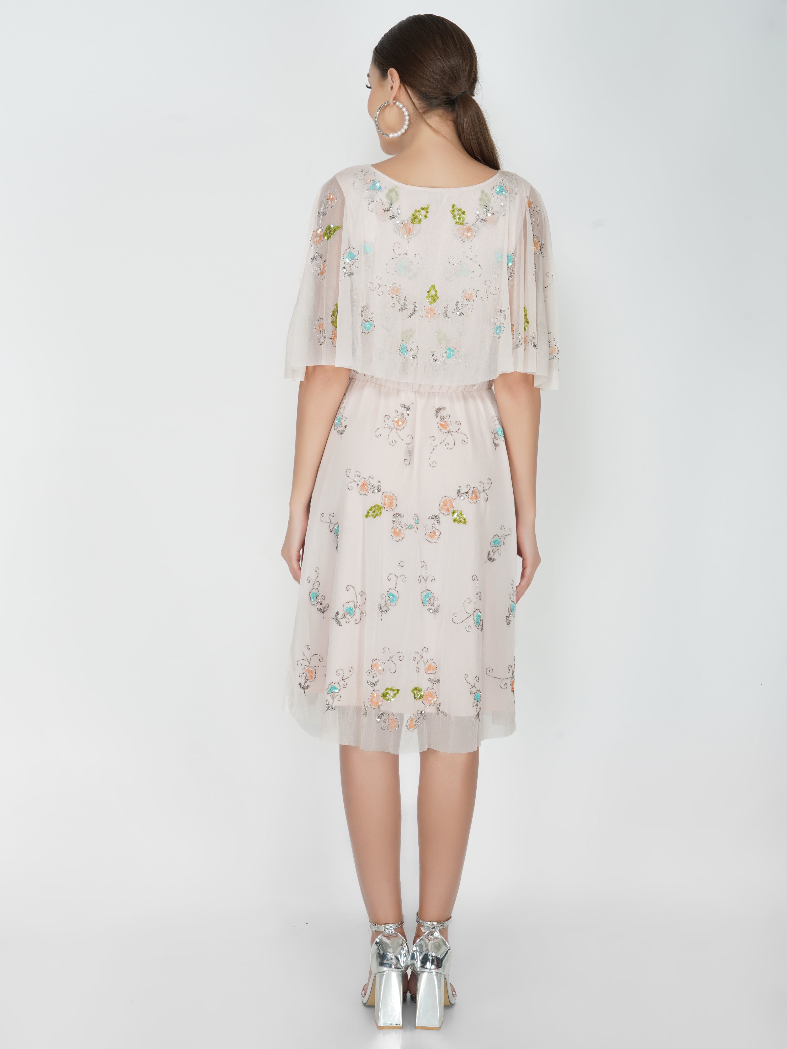 Multi coloured embroidered tulle popover dress
