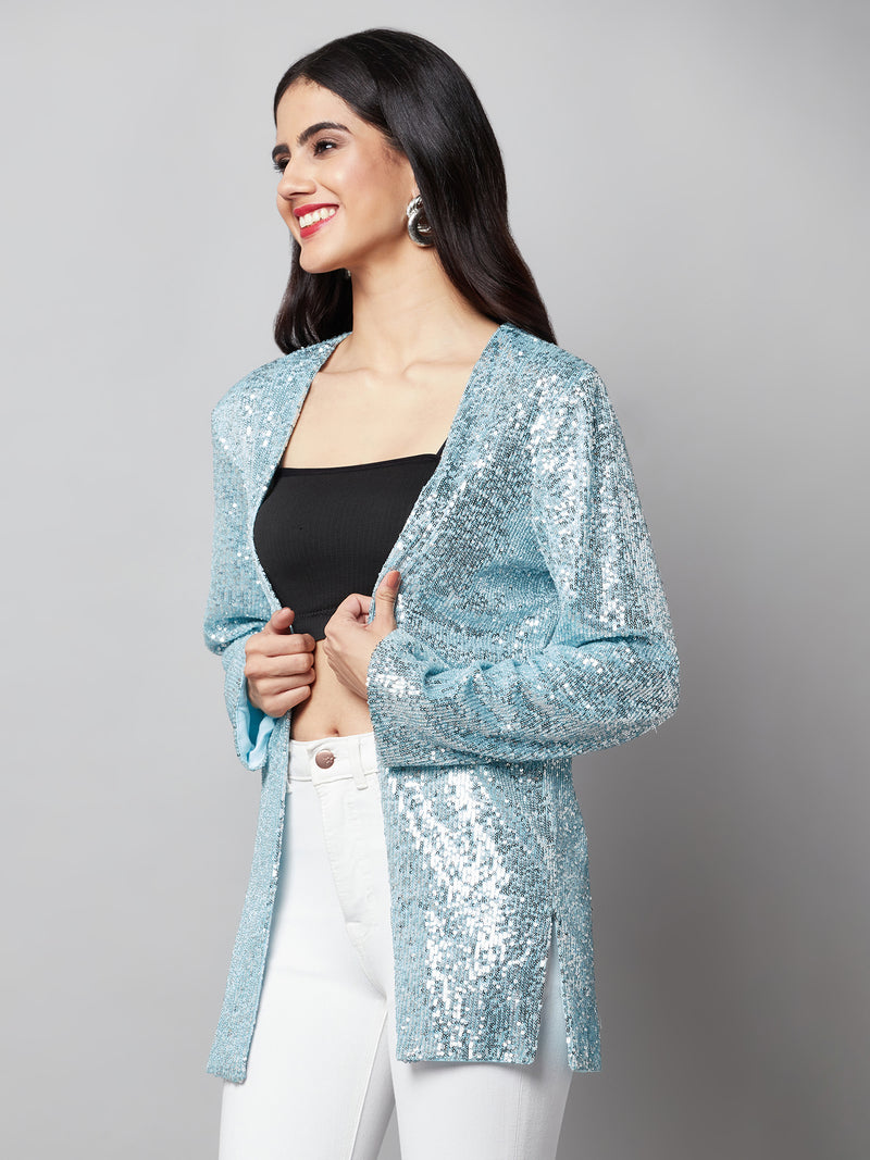 Light Blue Sequin Open Shrug