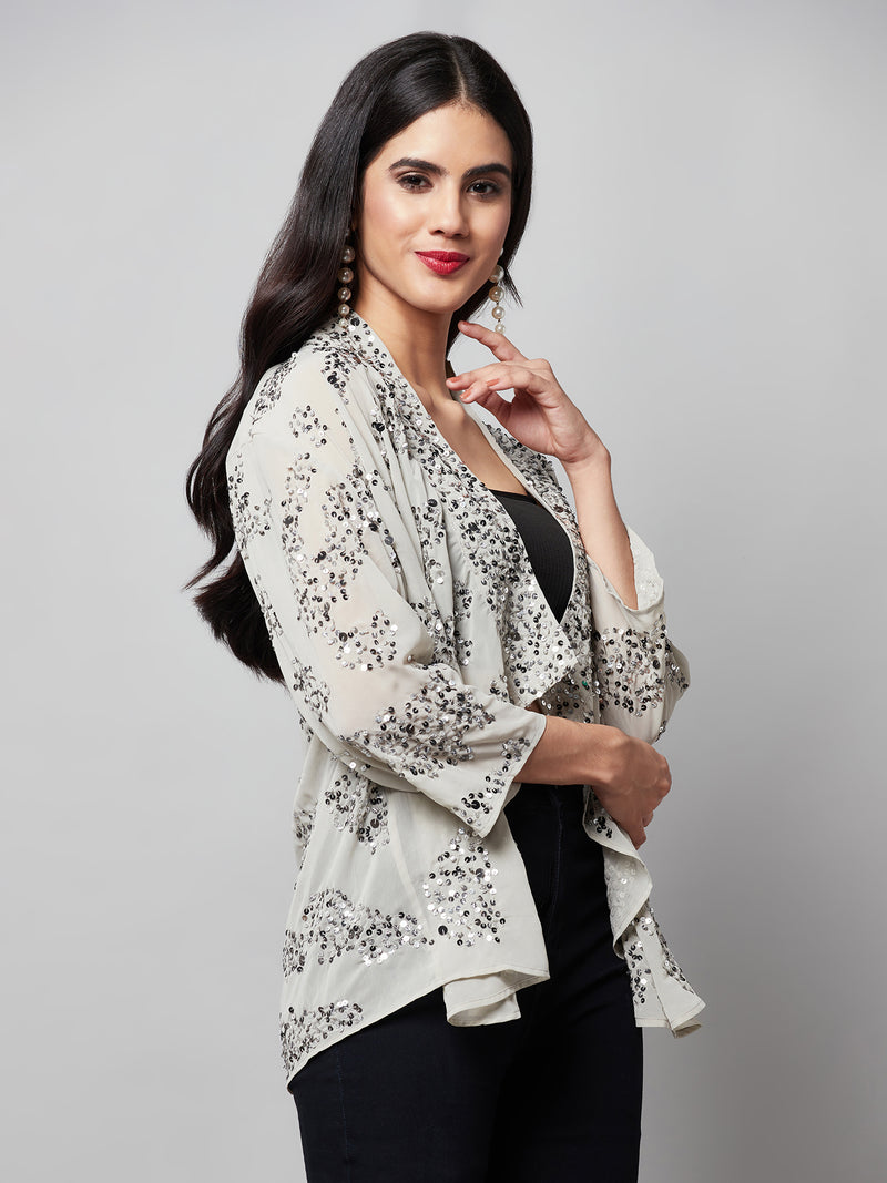 Pale Grey Shrug With Sequin Work