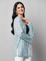Light Blue Sequin Open Shrug