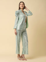 Attic Curves Floral Sequins Green Blazer
