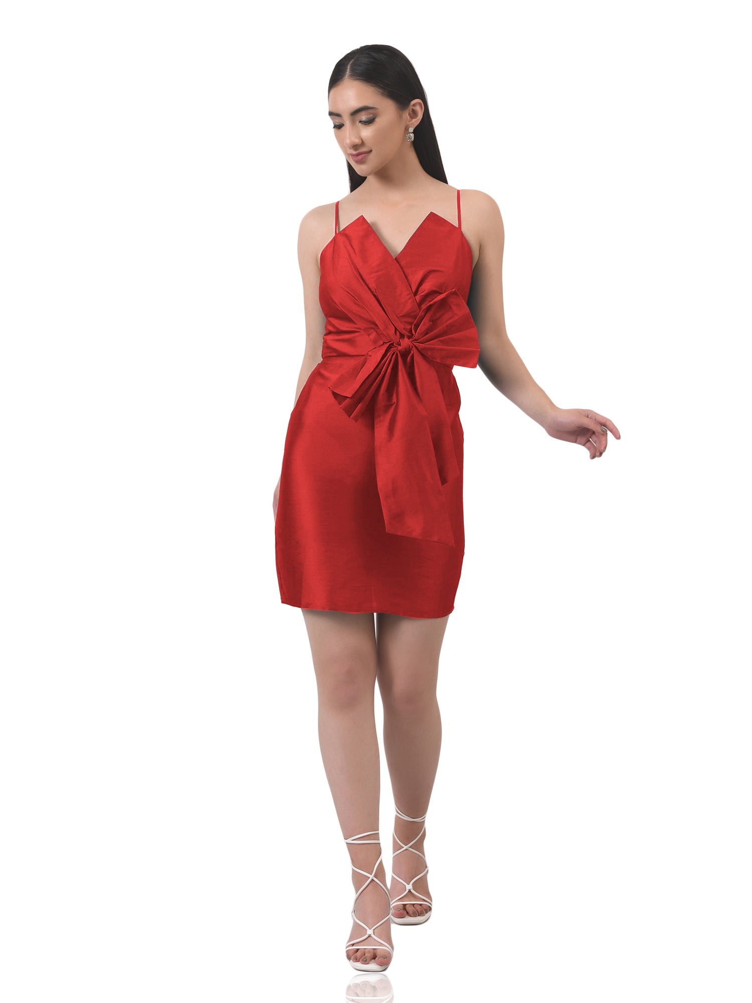 Oversized Knot Red Dress