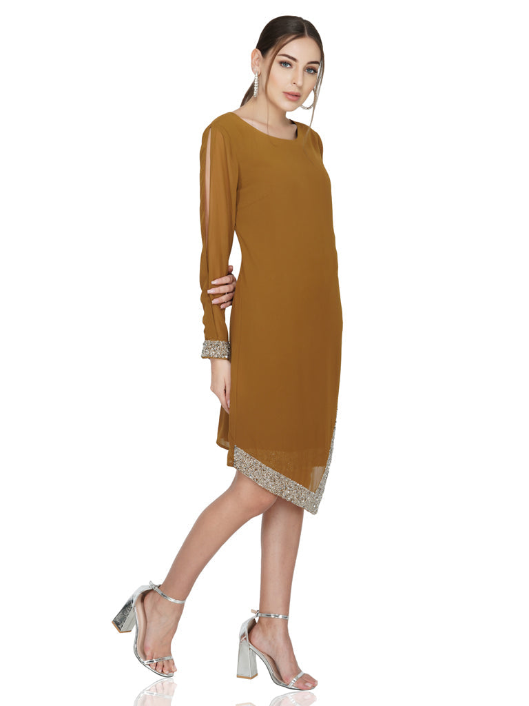 Attic Curves Asymmetric Hem Cold Sleeve Dress