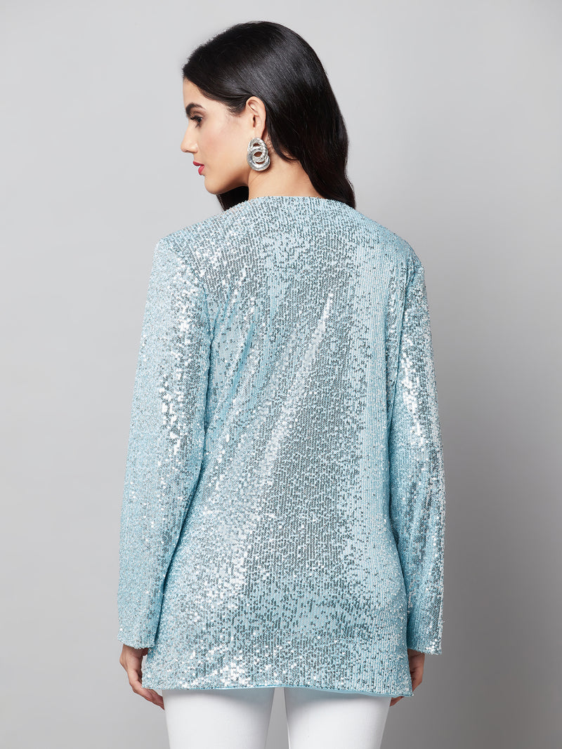 Light Blue Sequin Open Shrug
