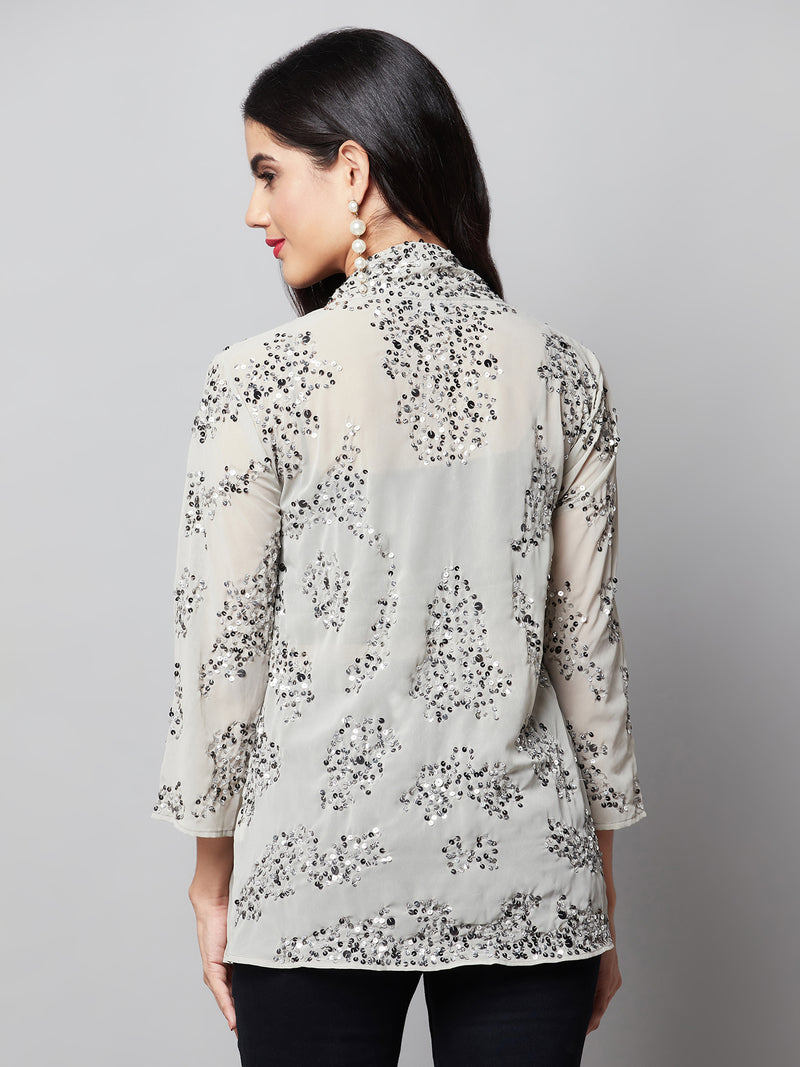 Pale Grey Shrug With Sequin Work