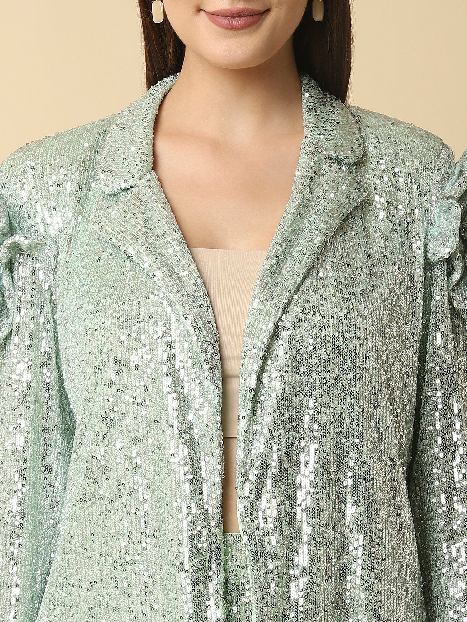 attic curves floral sequins green blazer