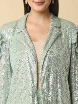 Attic Curves Floral Sequins Green Blazer