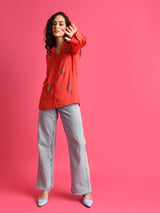 Attic Curves Deluxe Embellished Red Shirt