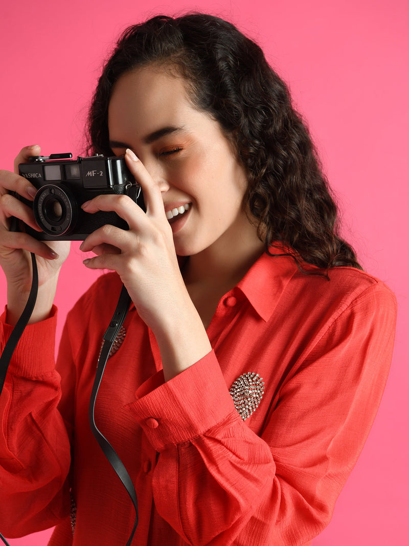 Attic Curves Deluxe Embellished Red Shirt