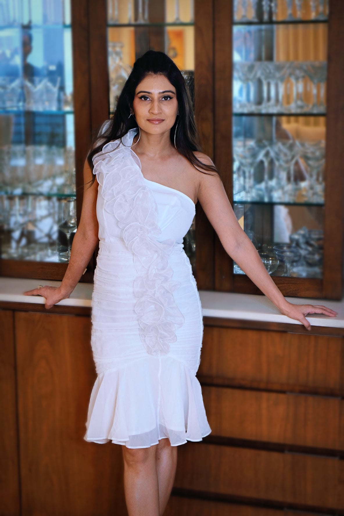 SO- SEXY WHITE RUFFLE DRESS