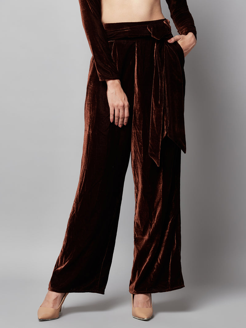 Brown Velour Top & Pants Set