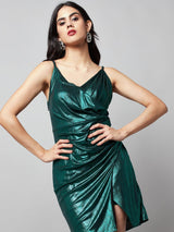 Emerald Elegance Stretch Dress With Slip Shorts
