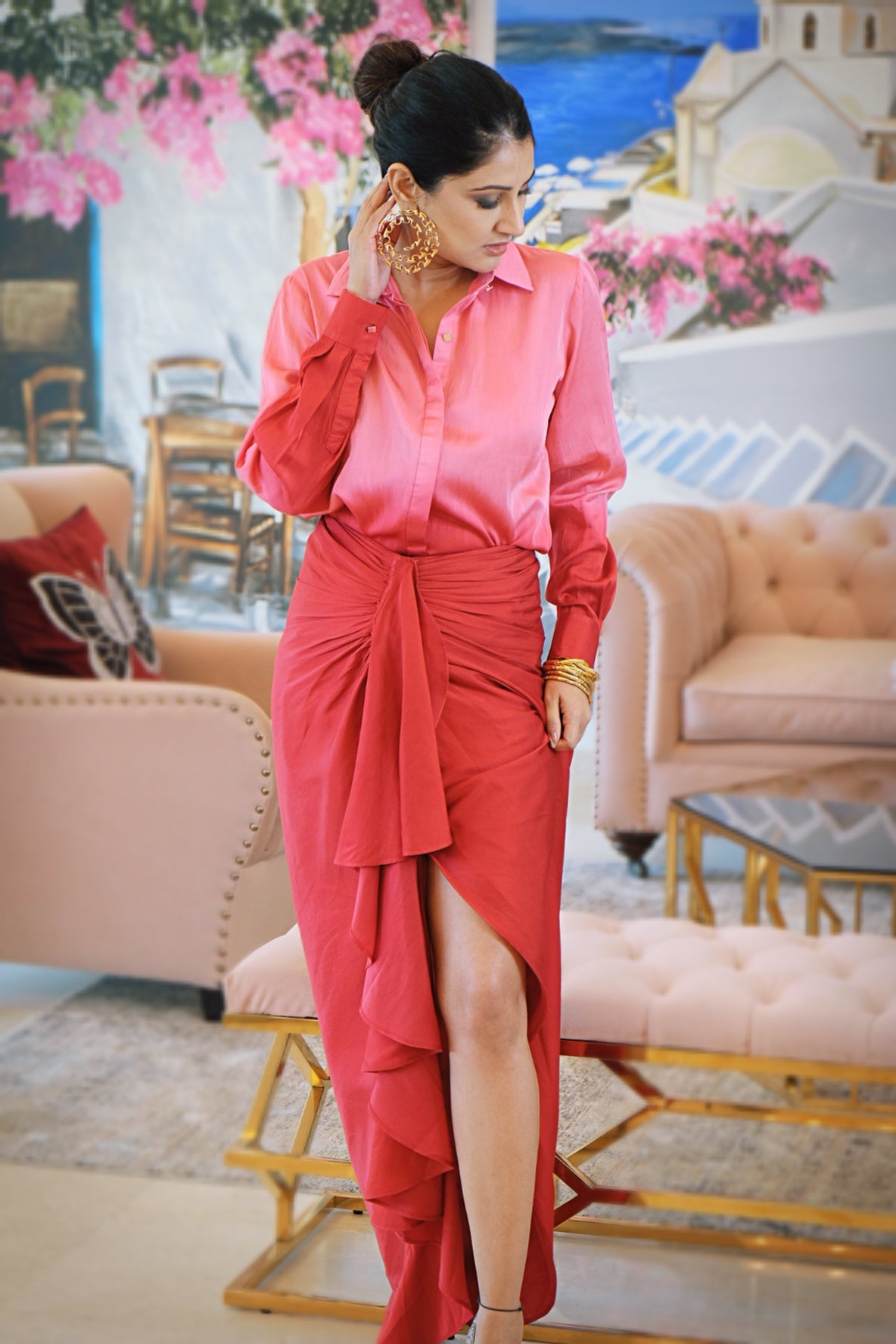 Pink Grey Dhoti Dress With Neckpiece