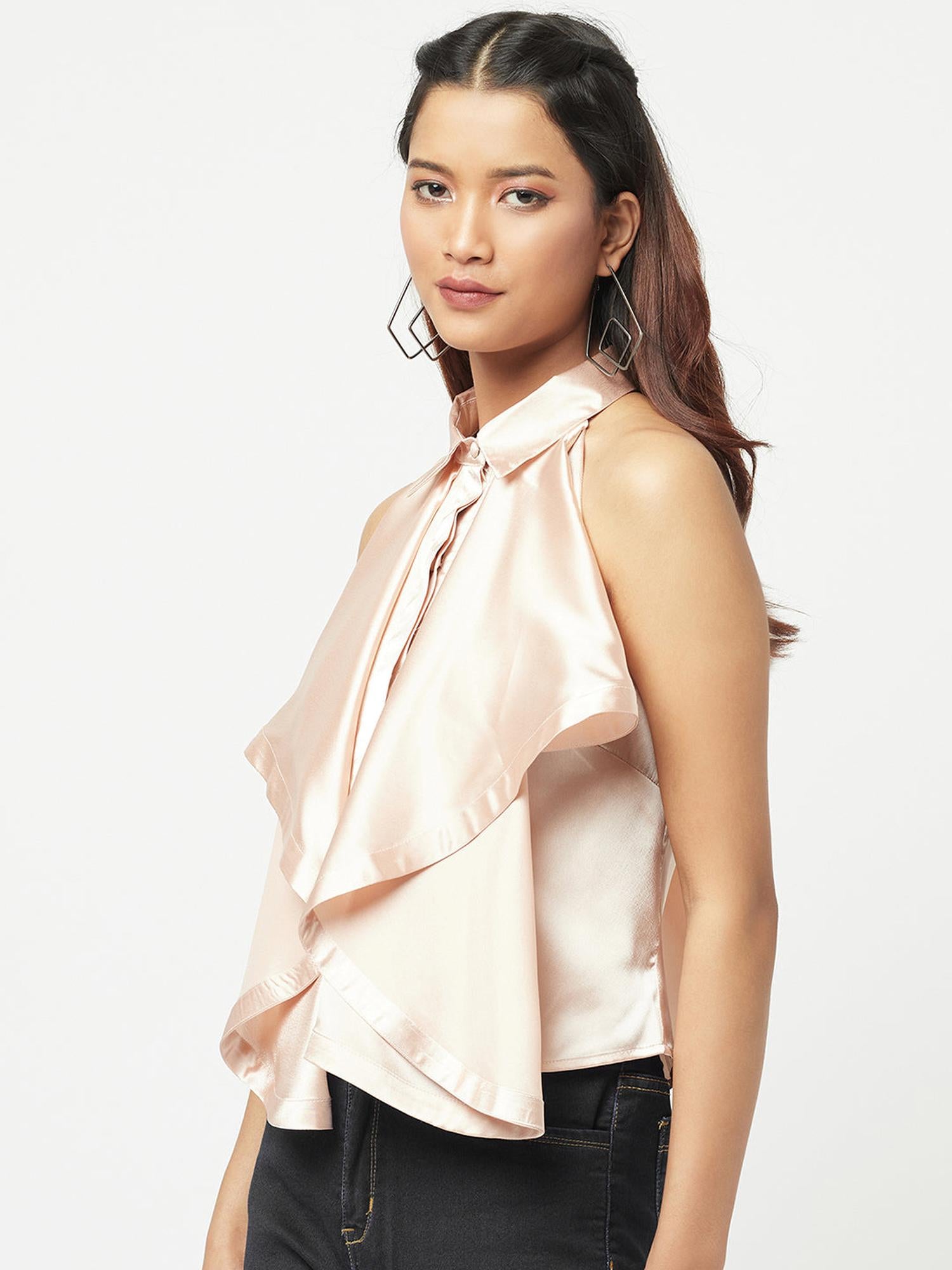 Nude Ruffle Romance Satin Top