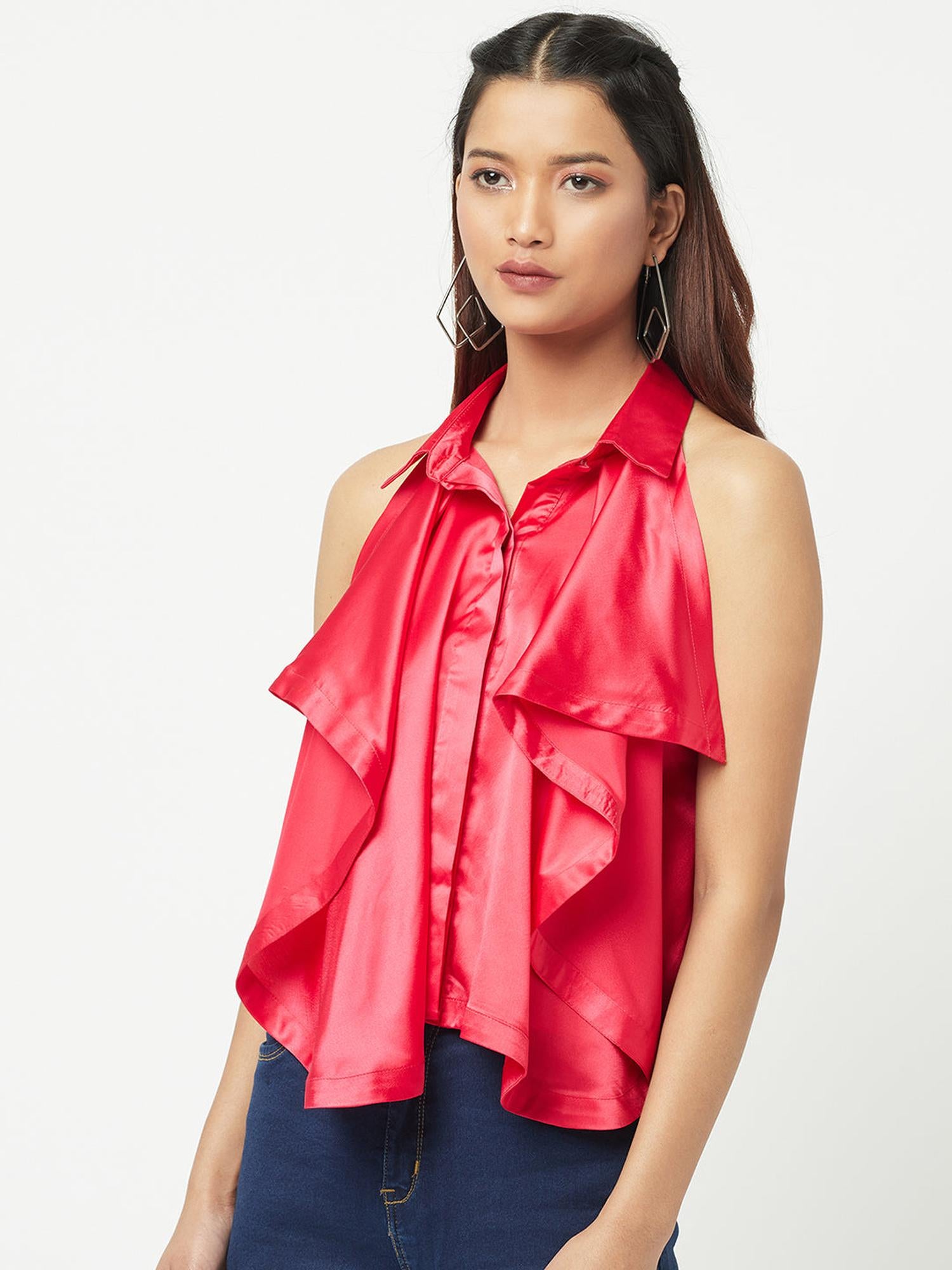 Red Ruffle Romance Satin Top