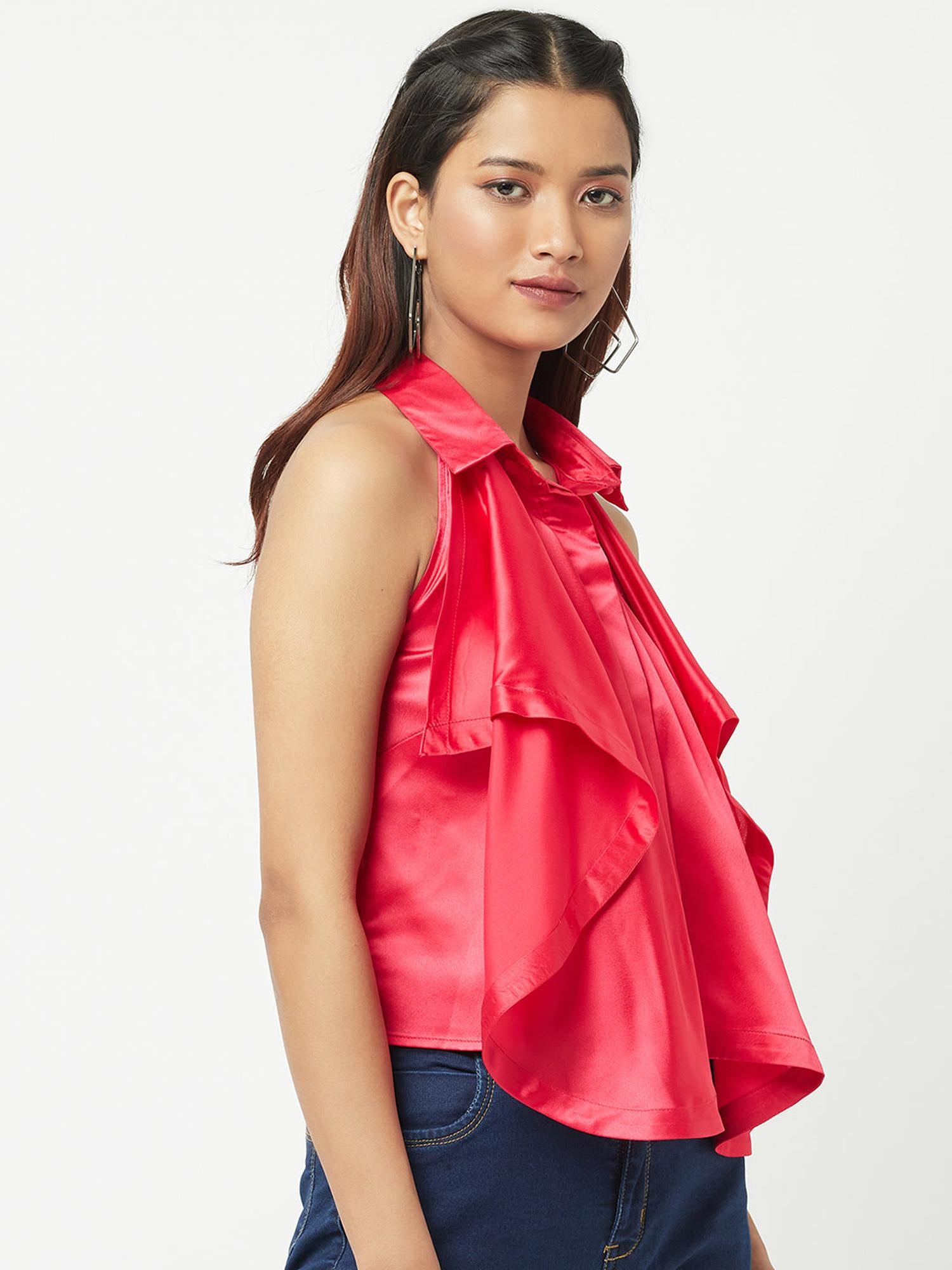 Red Ruffle Romance Satin Top