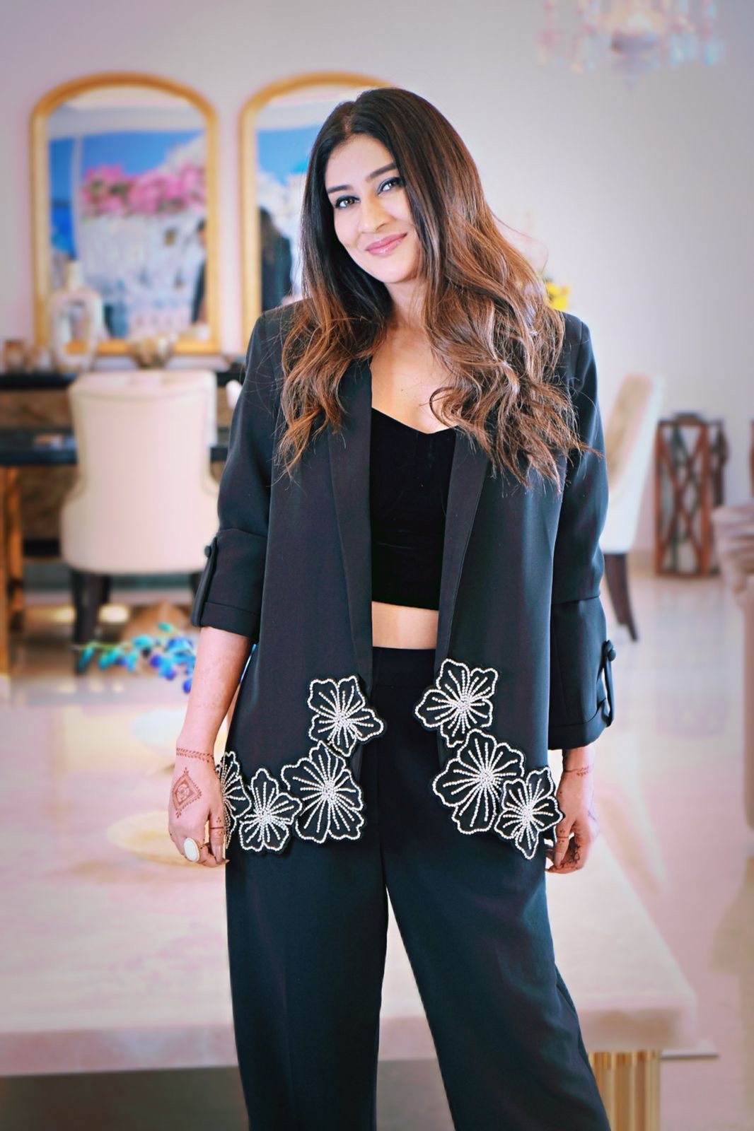 Sarwoski Floral Black Blazer
