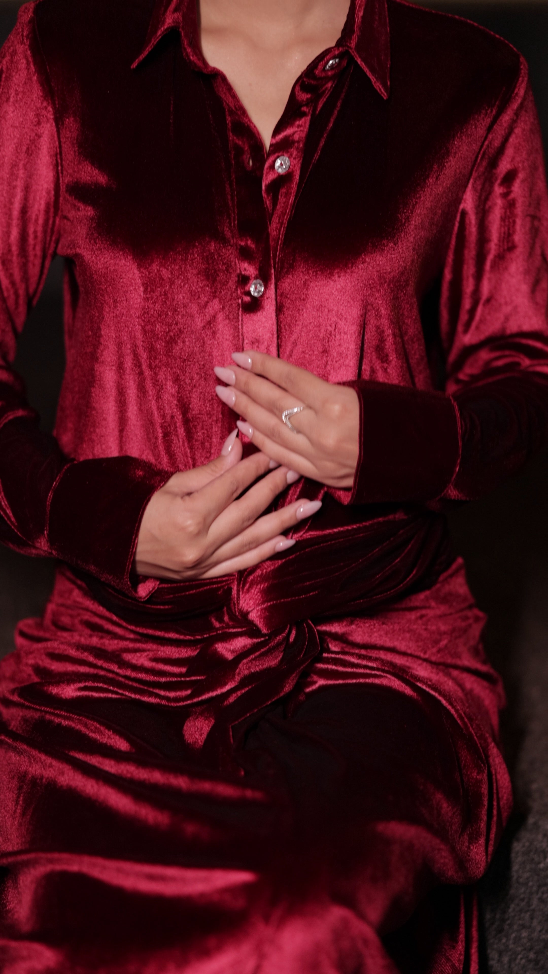 Sexy velvet  Red Dhoti Cord Set