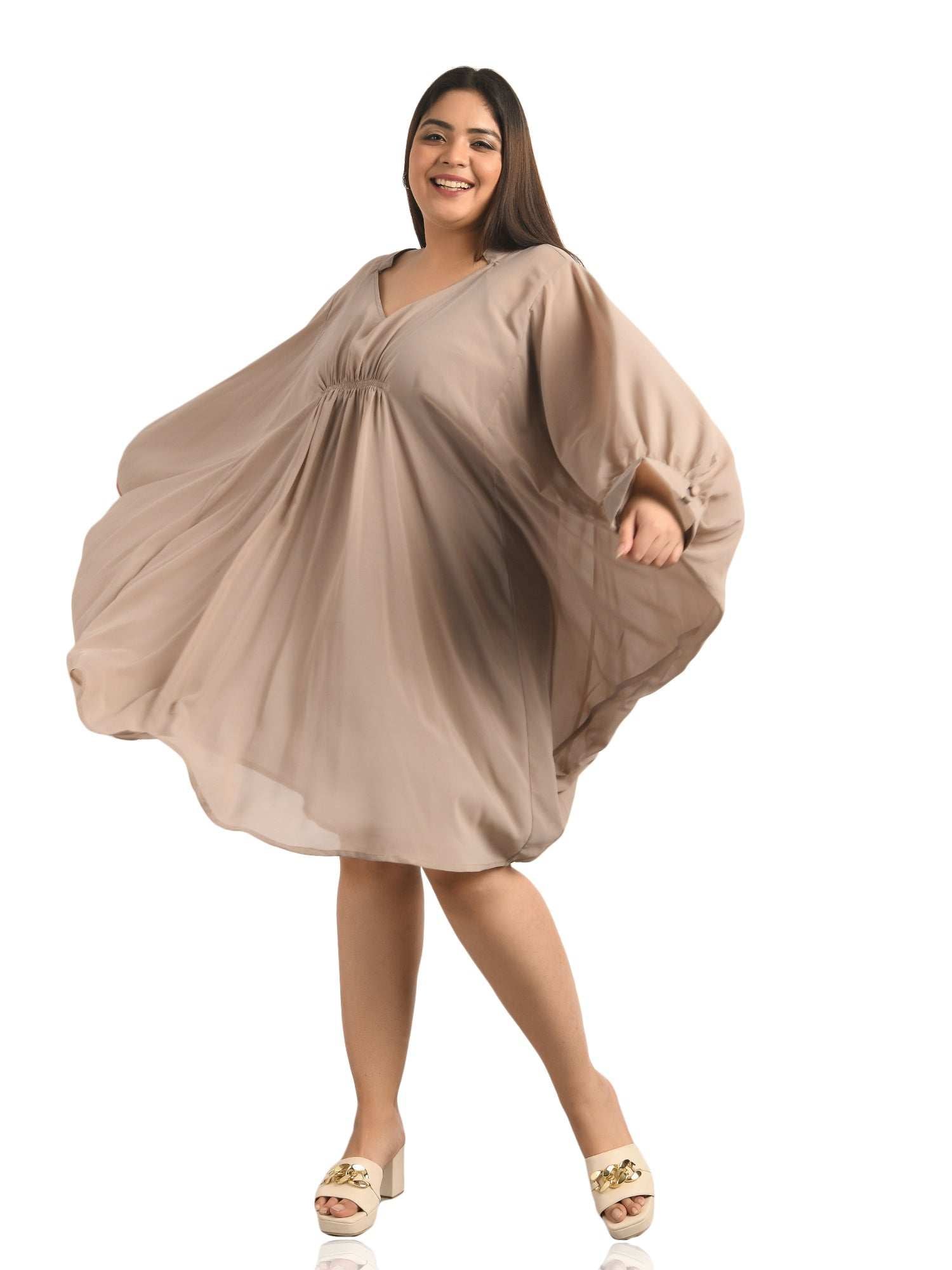 tan cape kaftan dress
