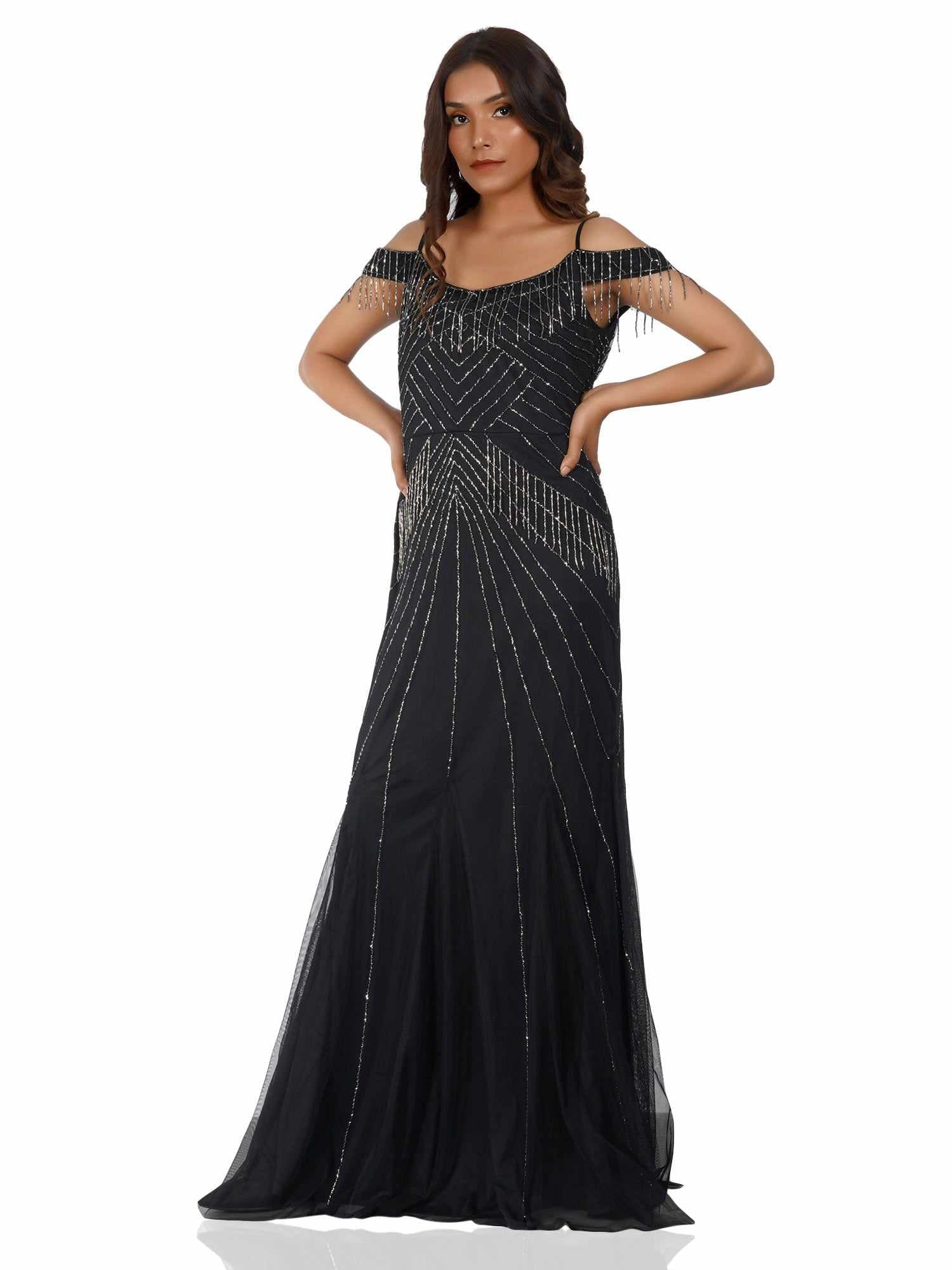 black beaded gown