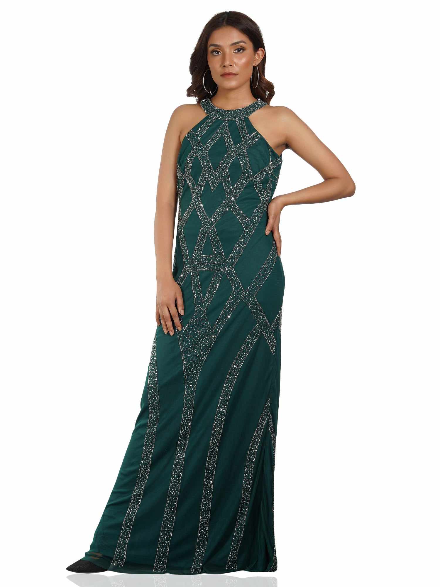 green halter neck gown