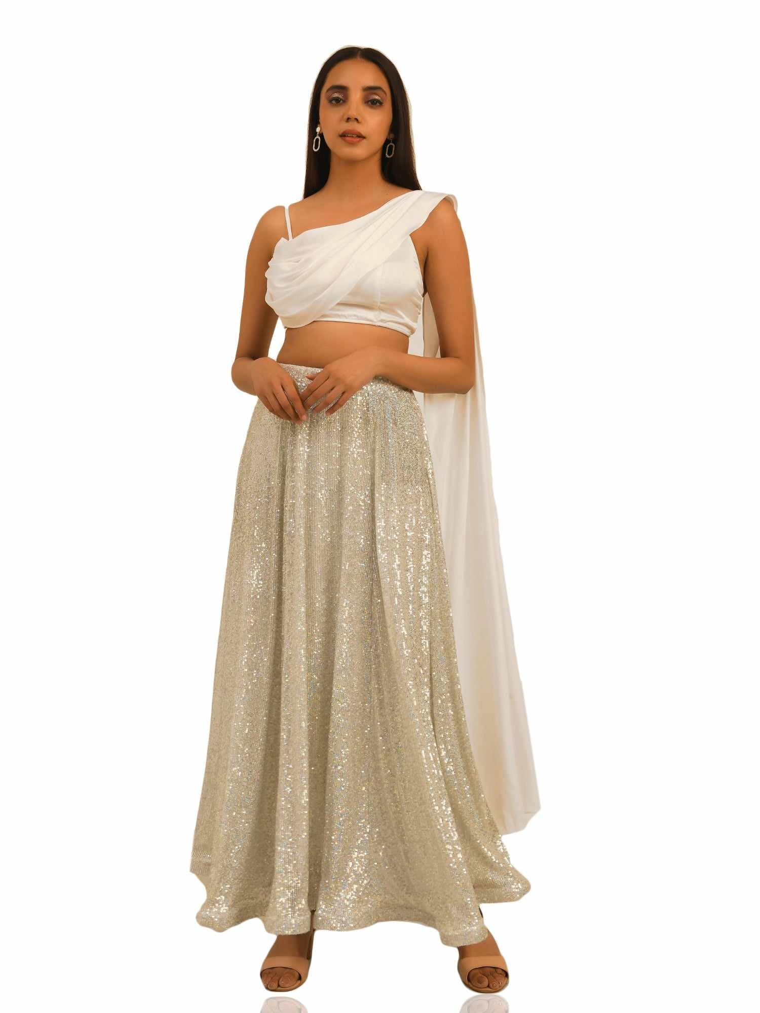 pearl white sequins skirt with satin top