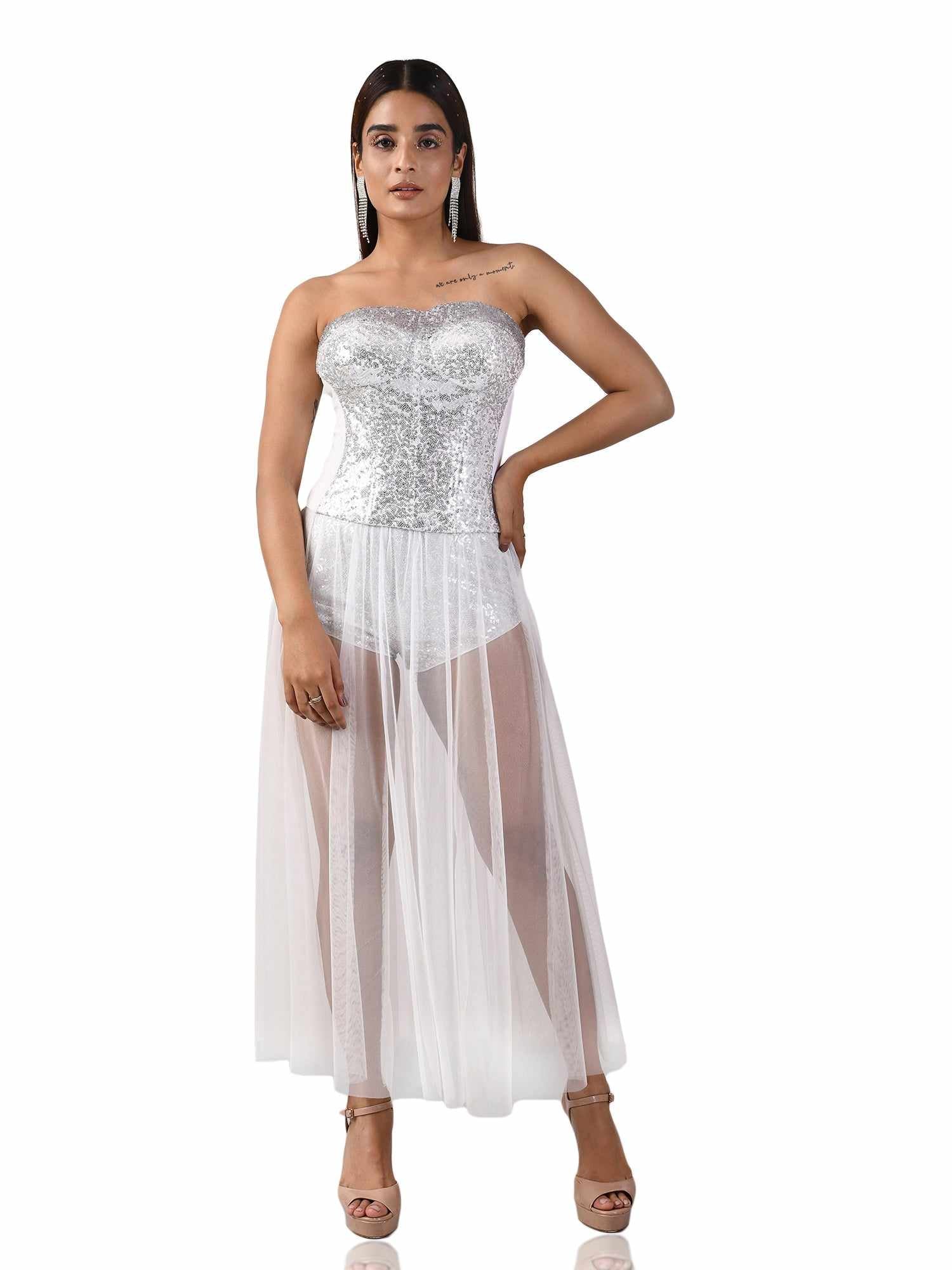 silver sequins fitted bustier