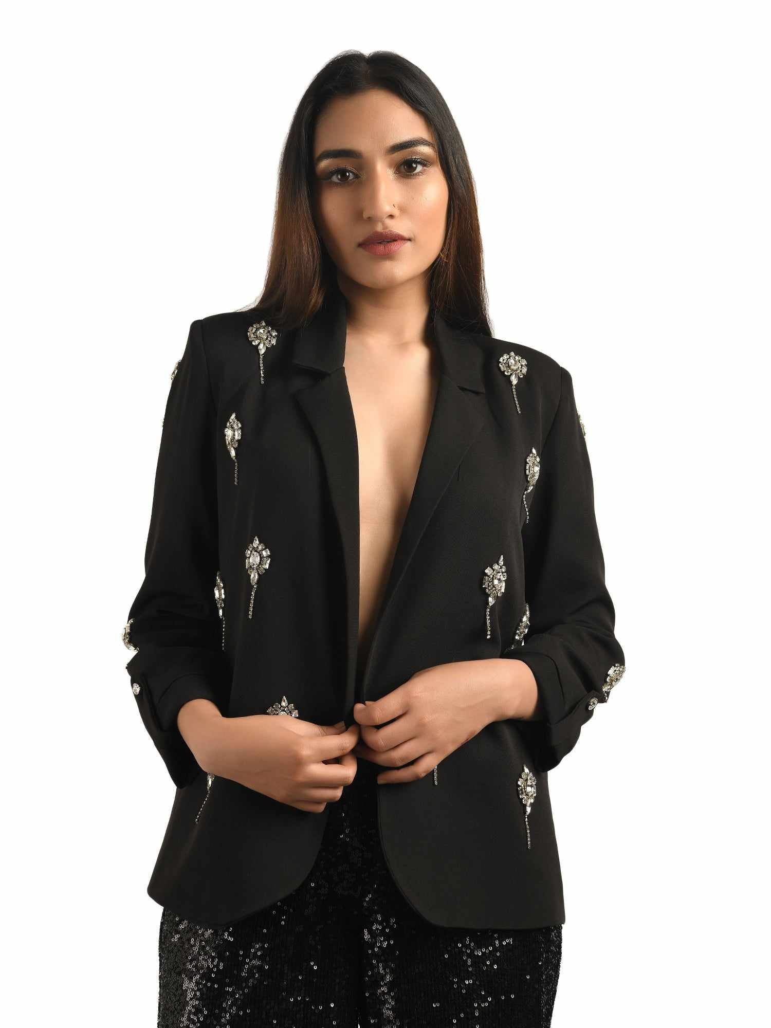 attic curves embellished broaches blazer