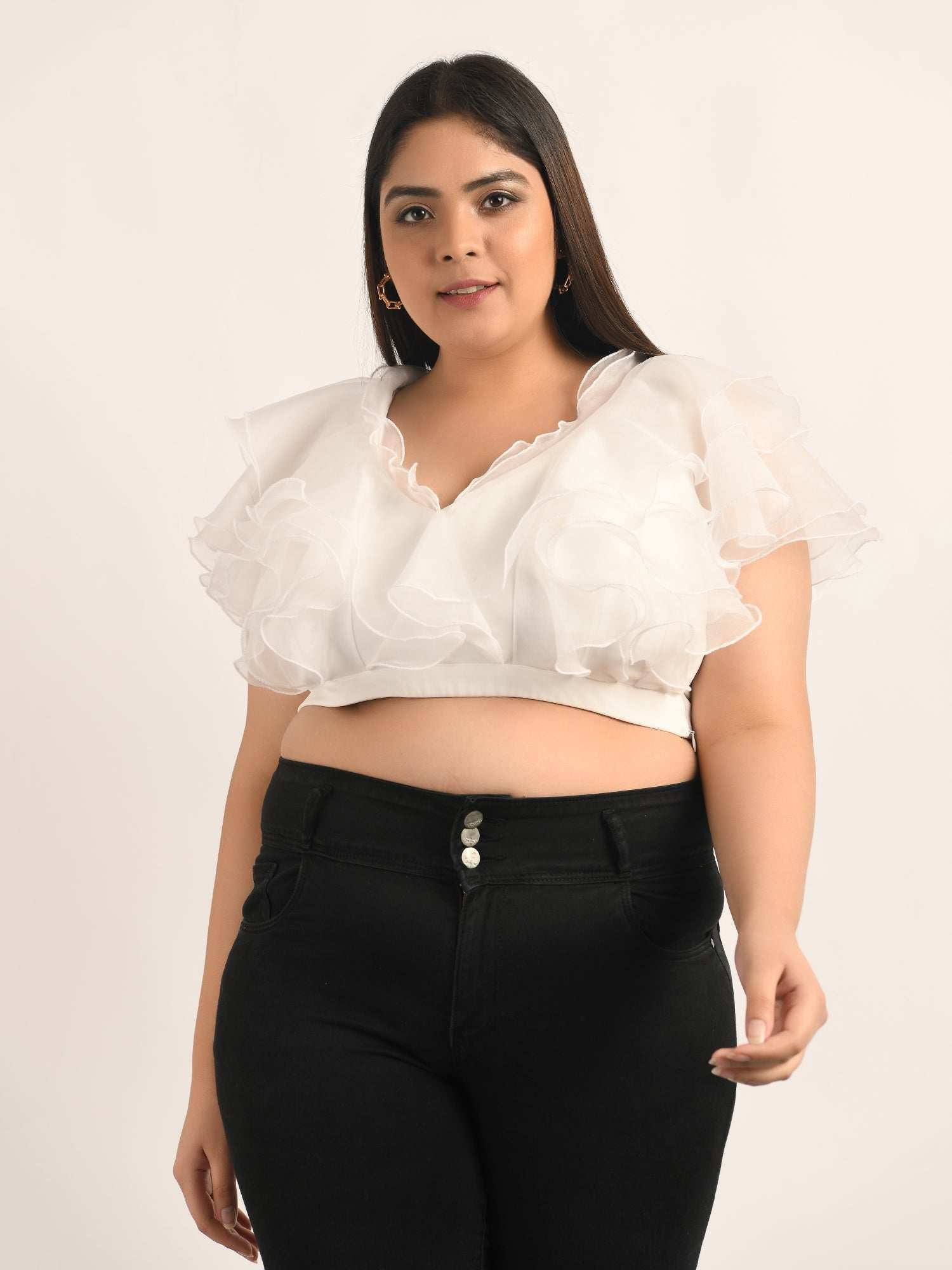 attic curves playful ruffles white crop top