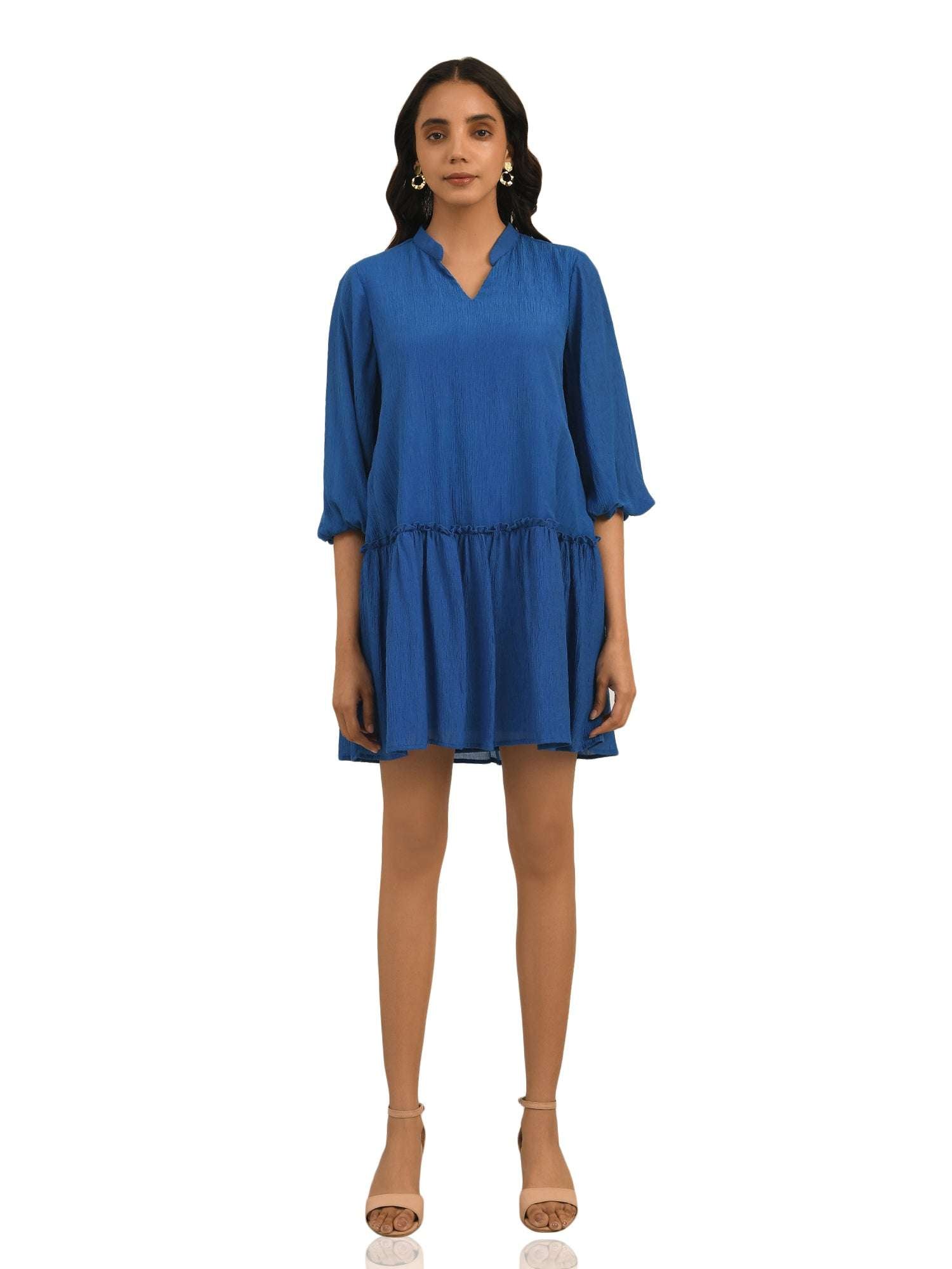 loose fitted solid blue dress