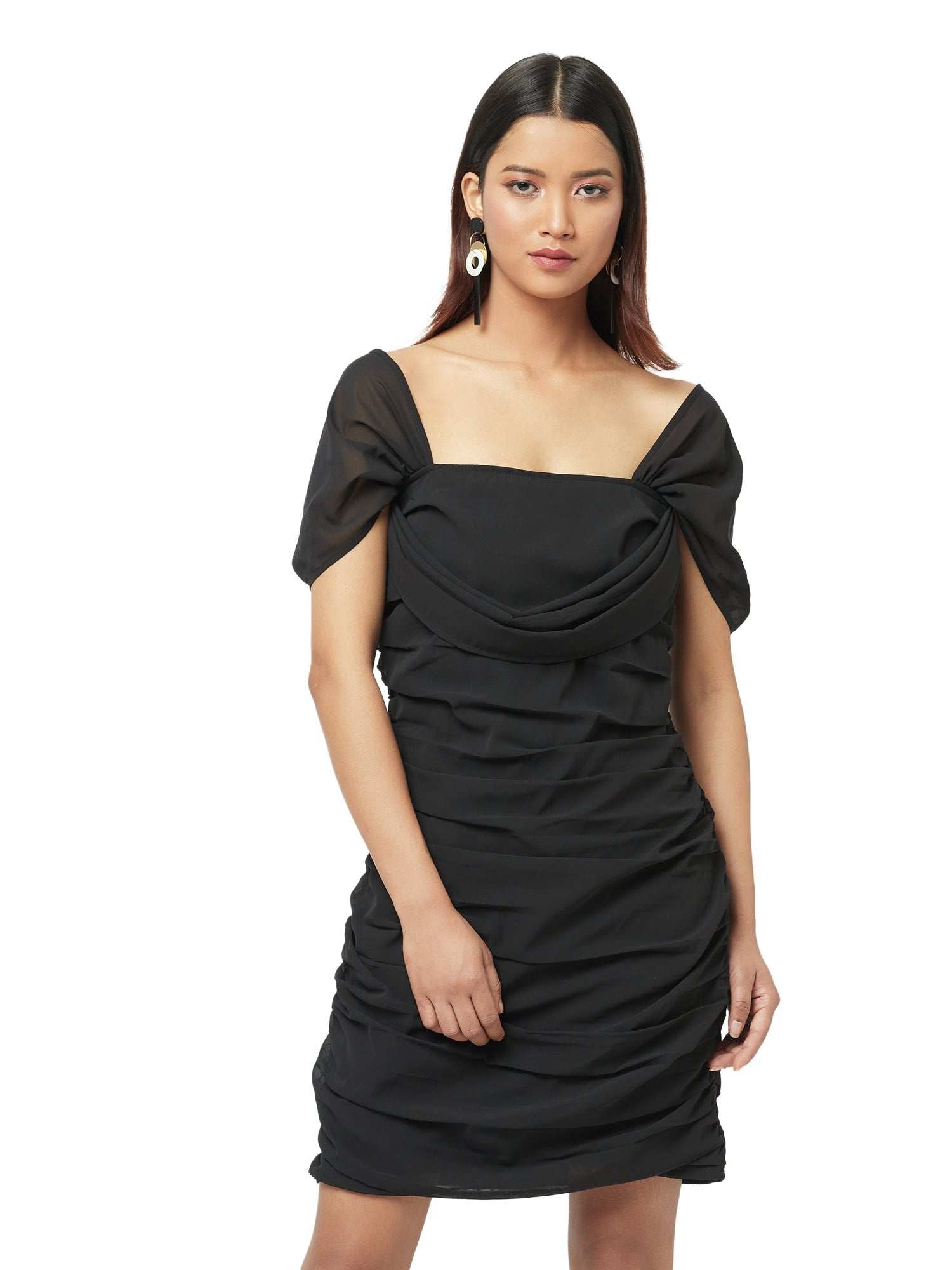 black slim off shoulder dress