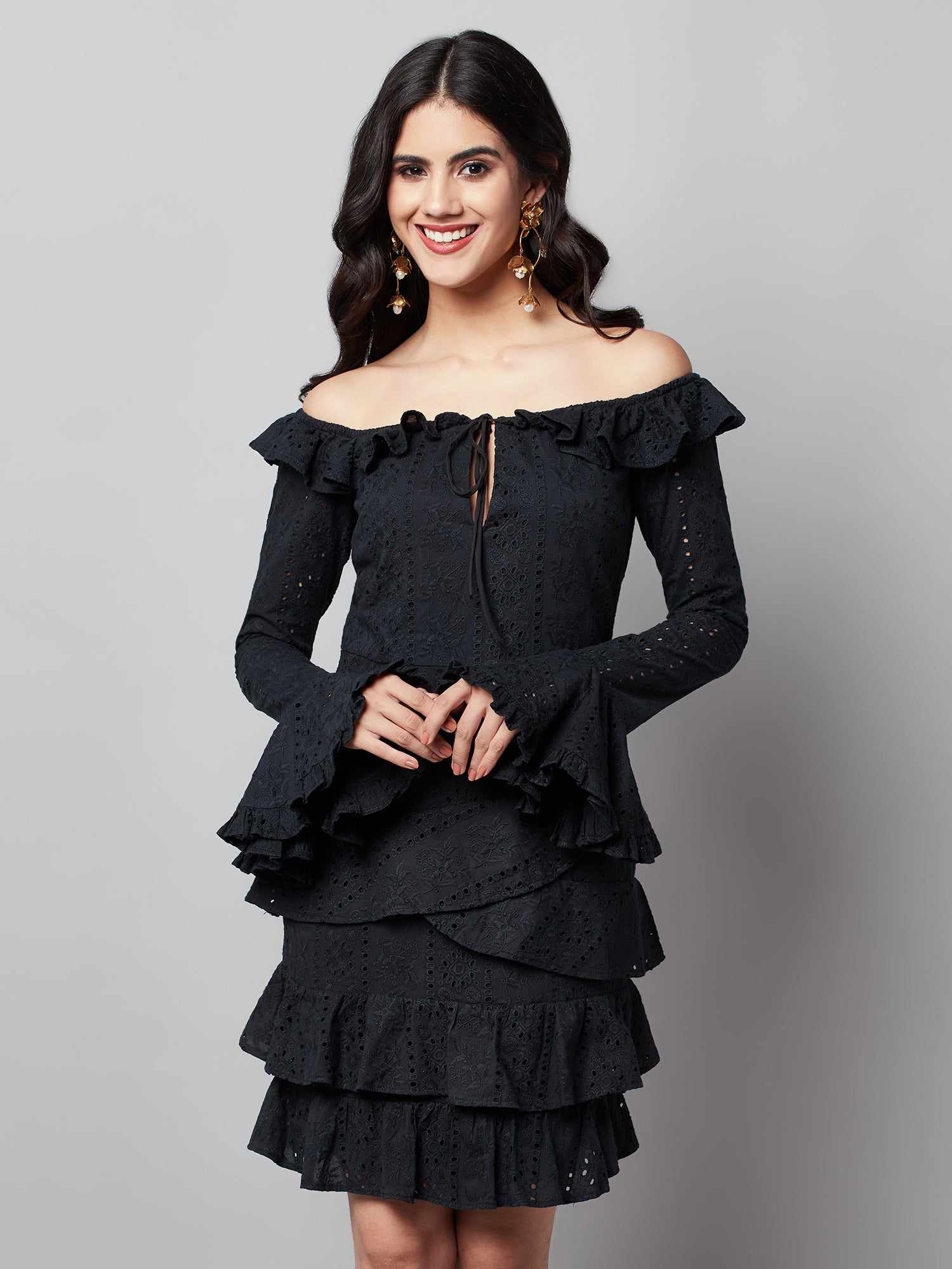 regal ruffle noir black dress