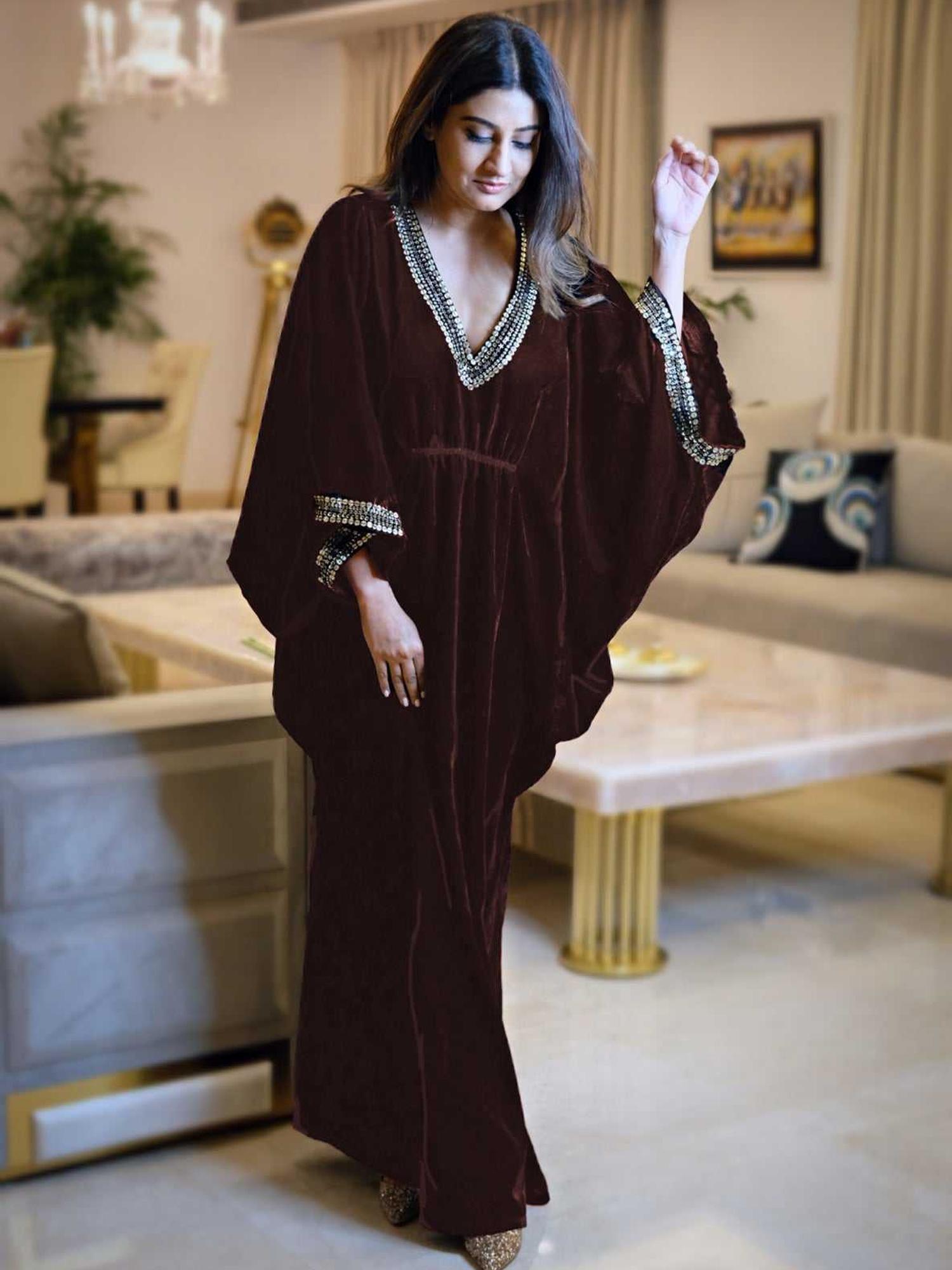 Brown & Gold Velvet Kaftan