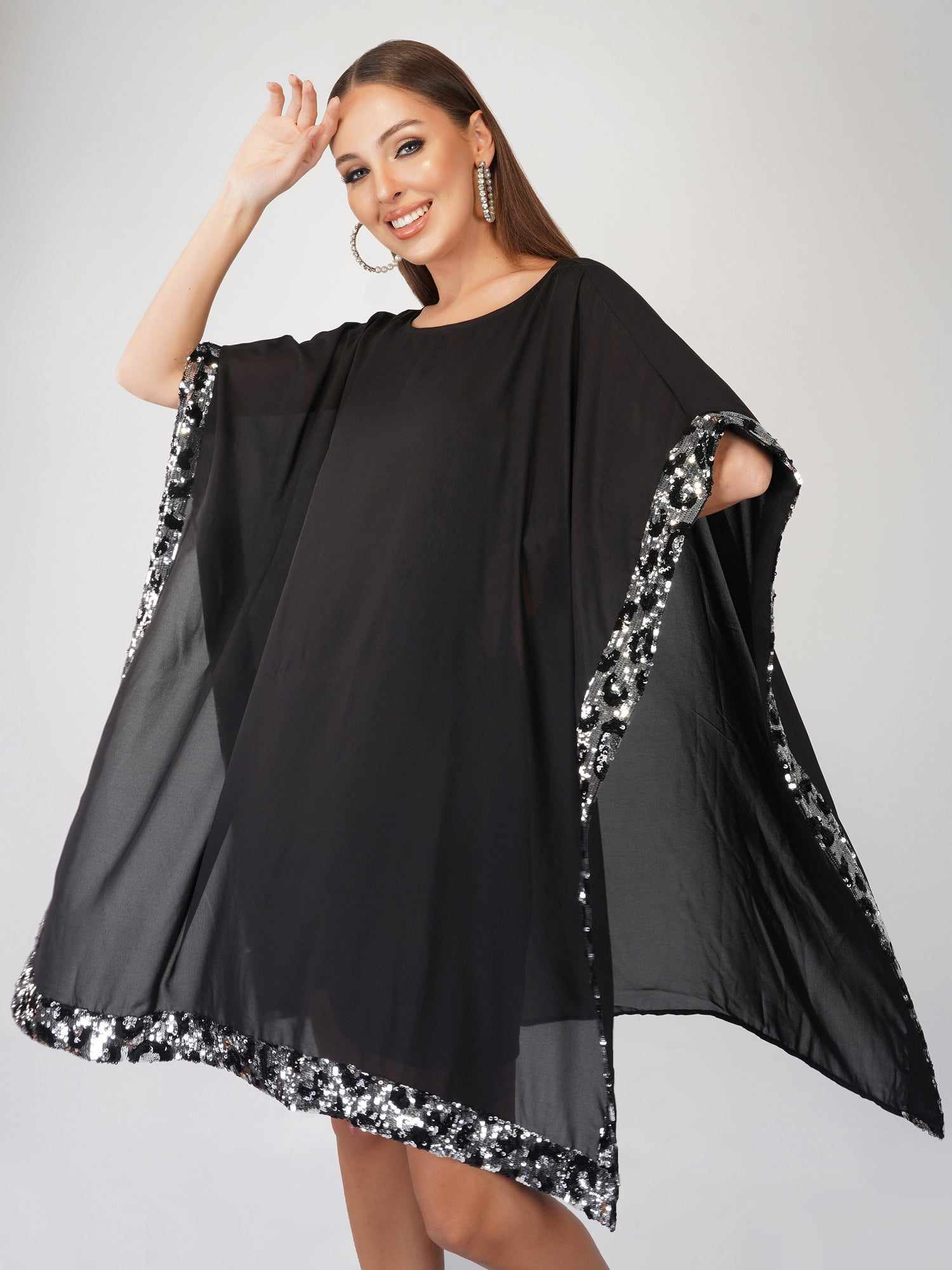 dual tone sequins cape dress  