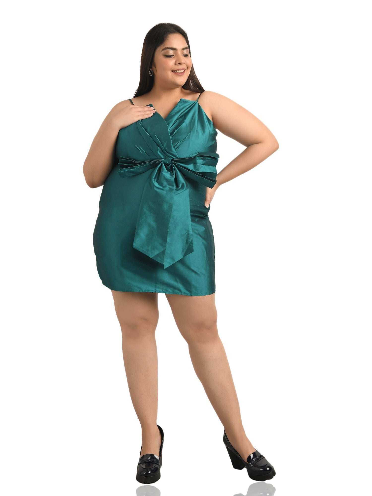 oversized knot teal dress