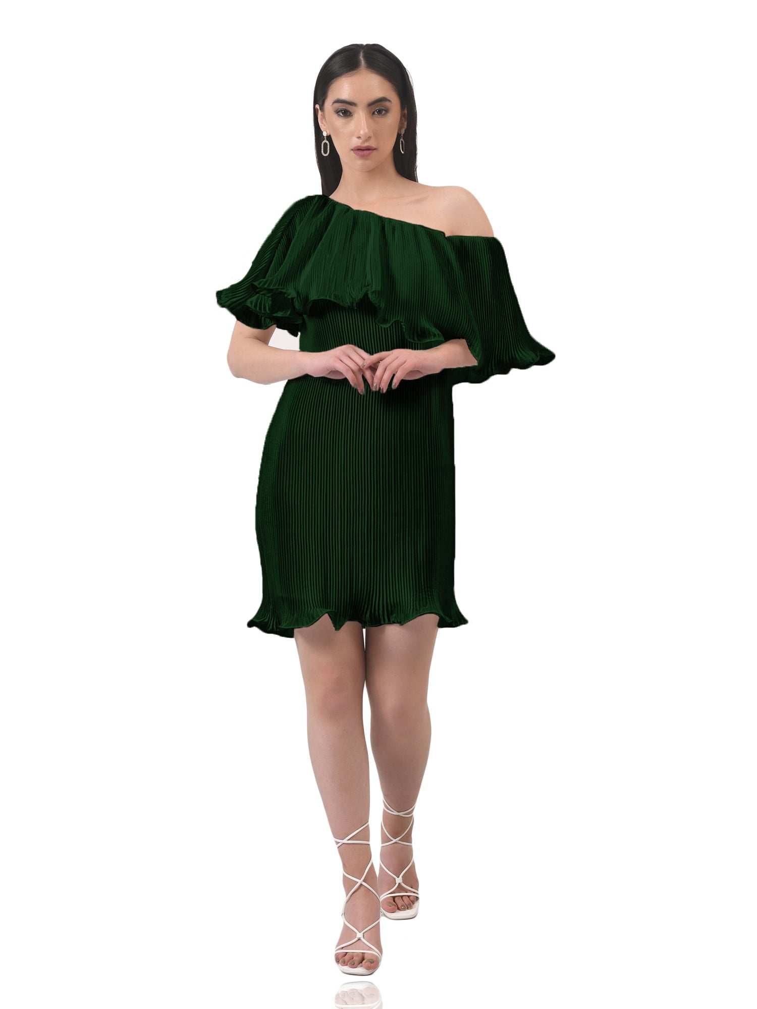 green imaginative pleated white dress