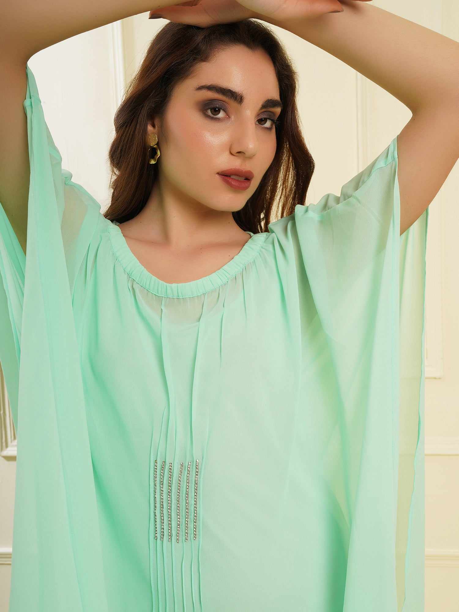 pastel green kaftan dress