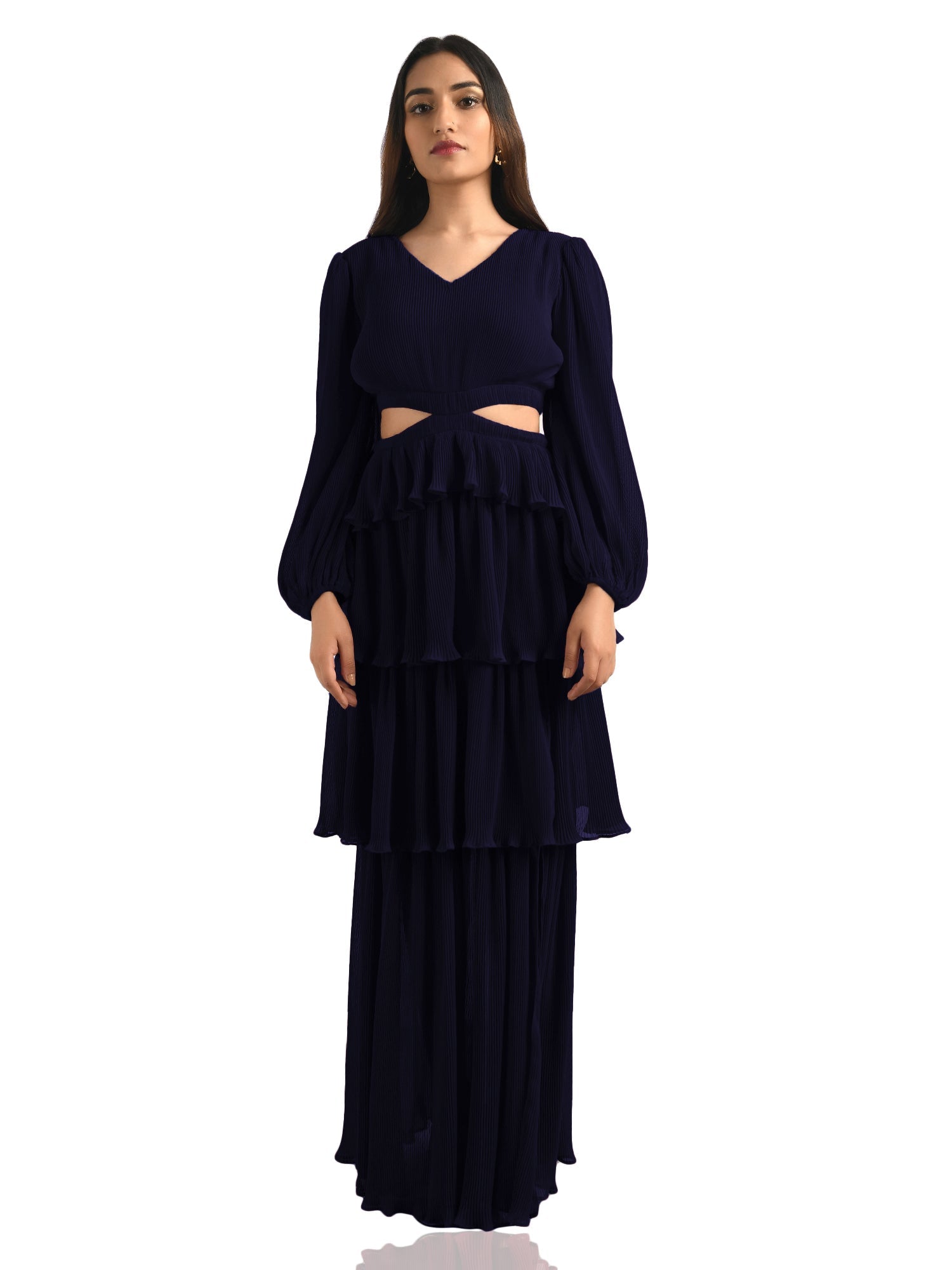 crepe pleated maxi dress