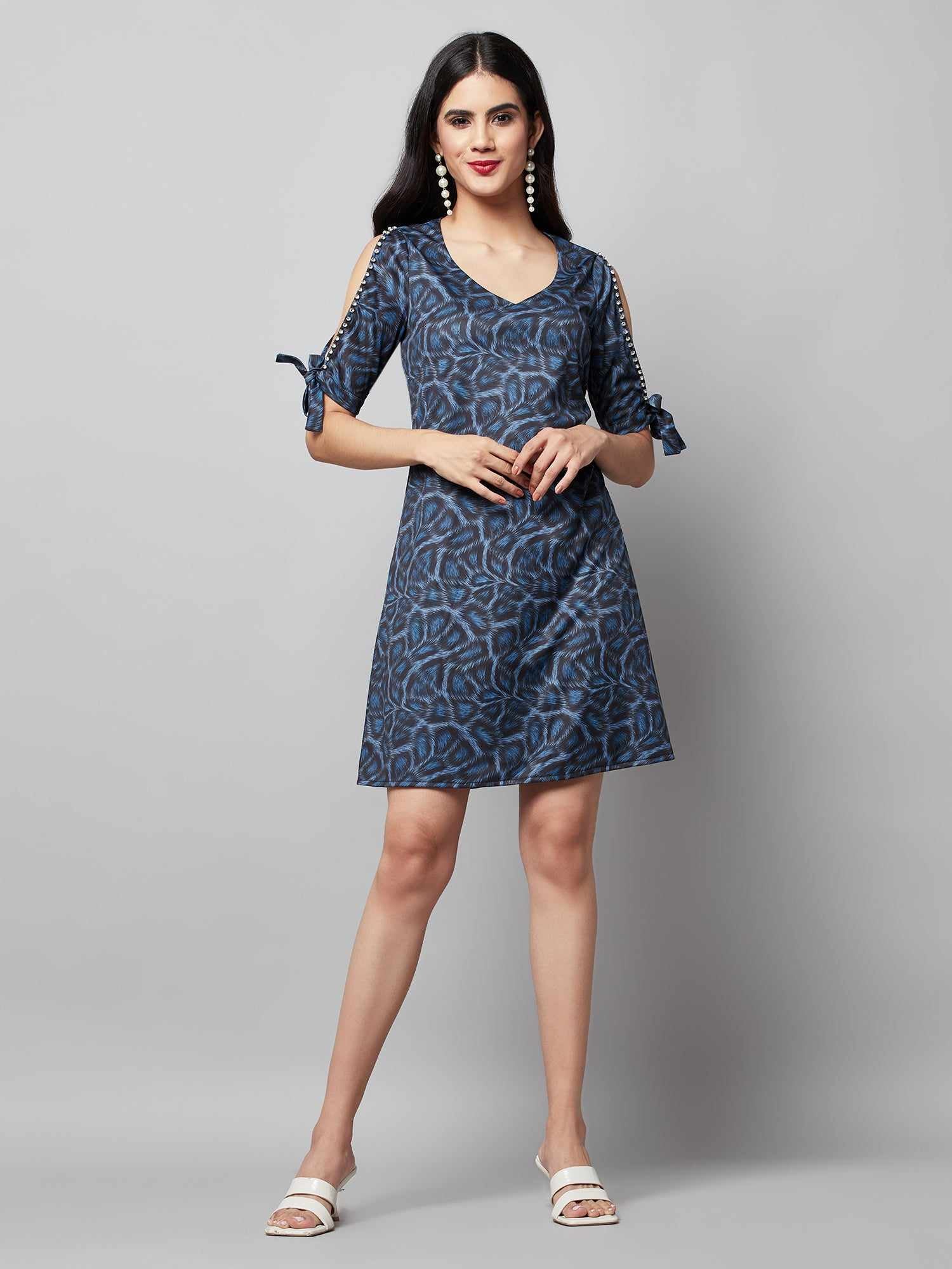 printed navy regular fit dress