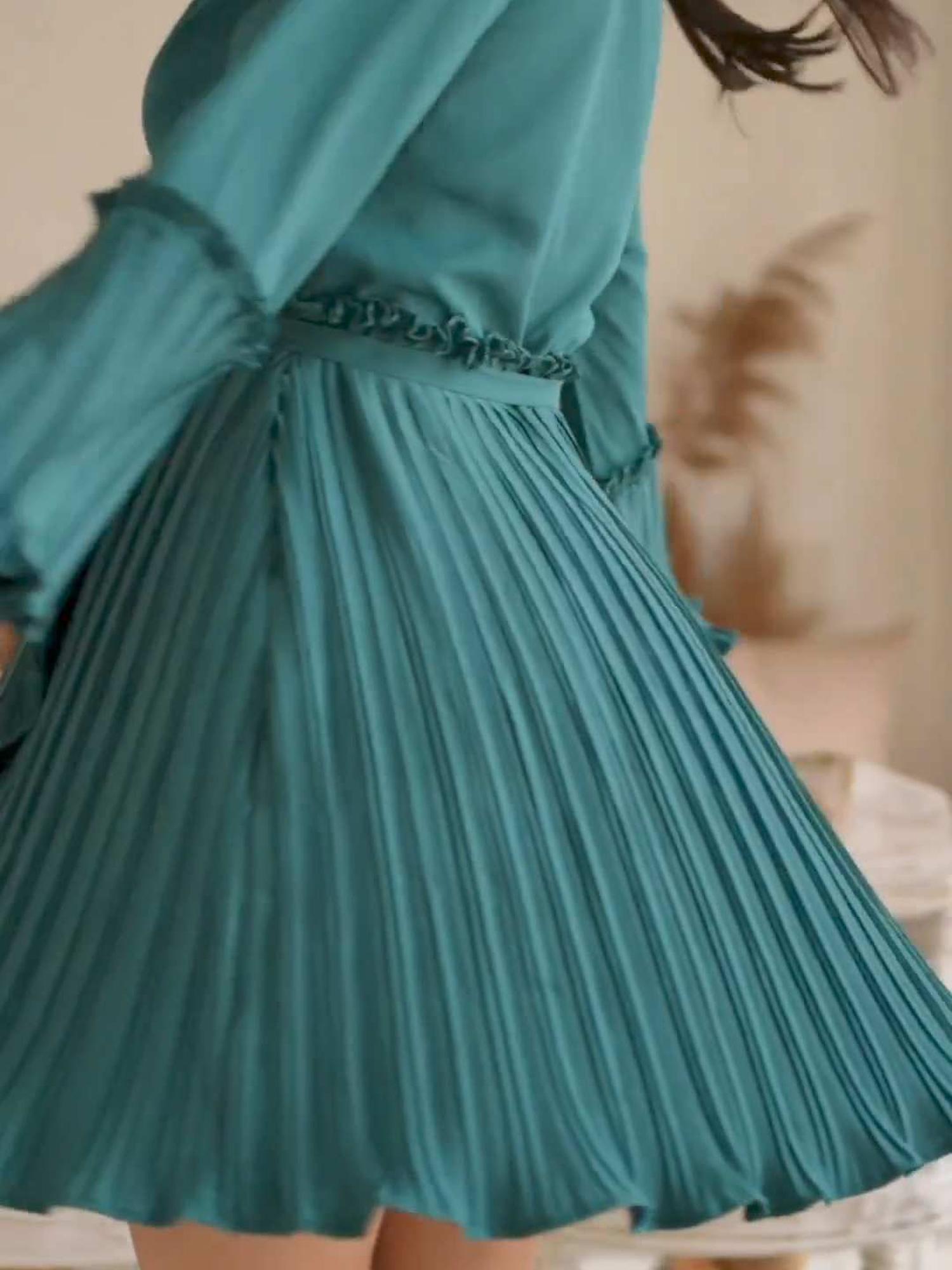 Pleated Wrap Teal Dress