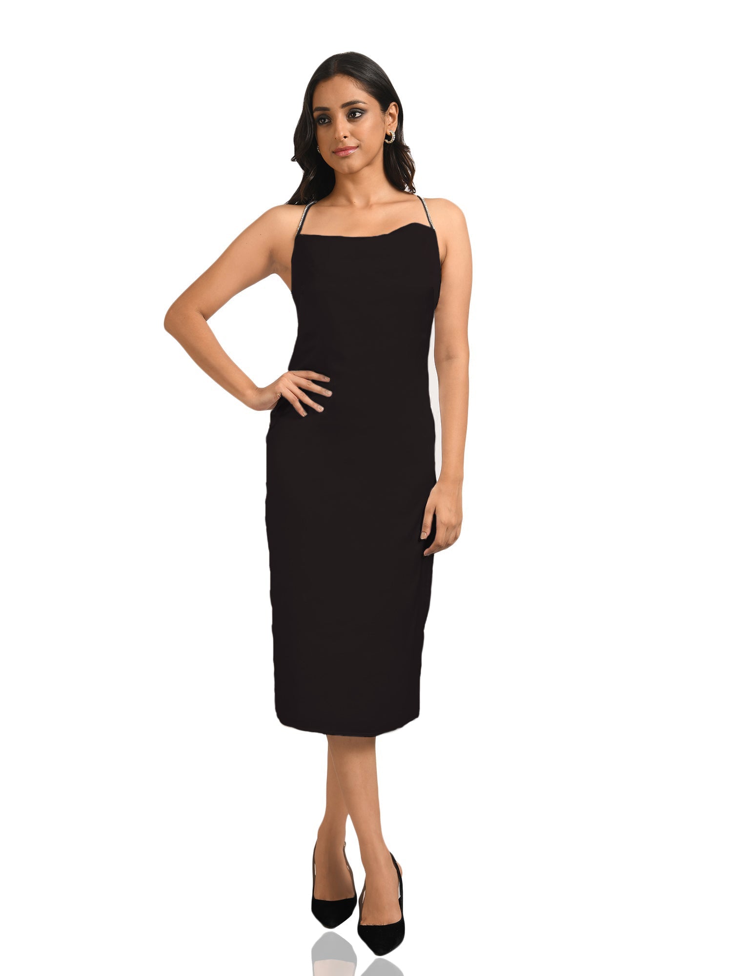 Pearl Black Midi Dress