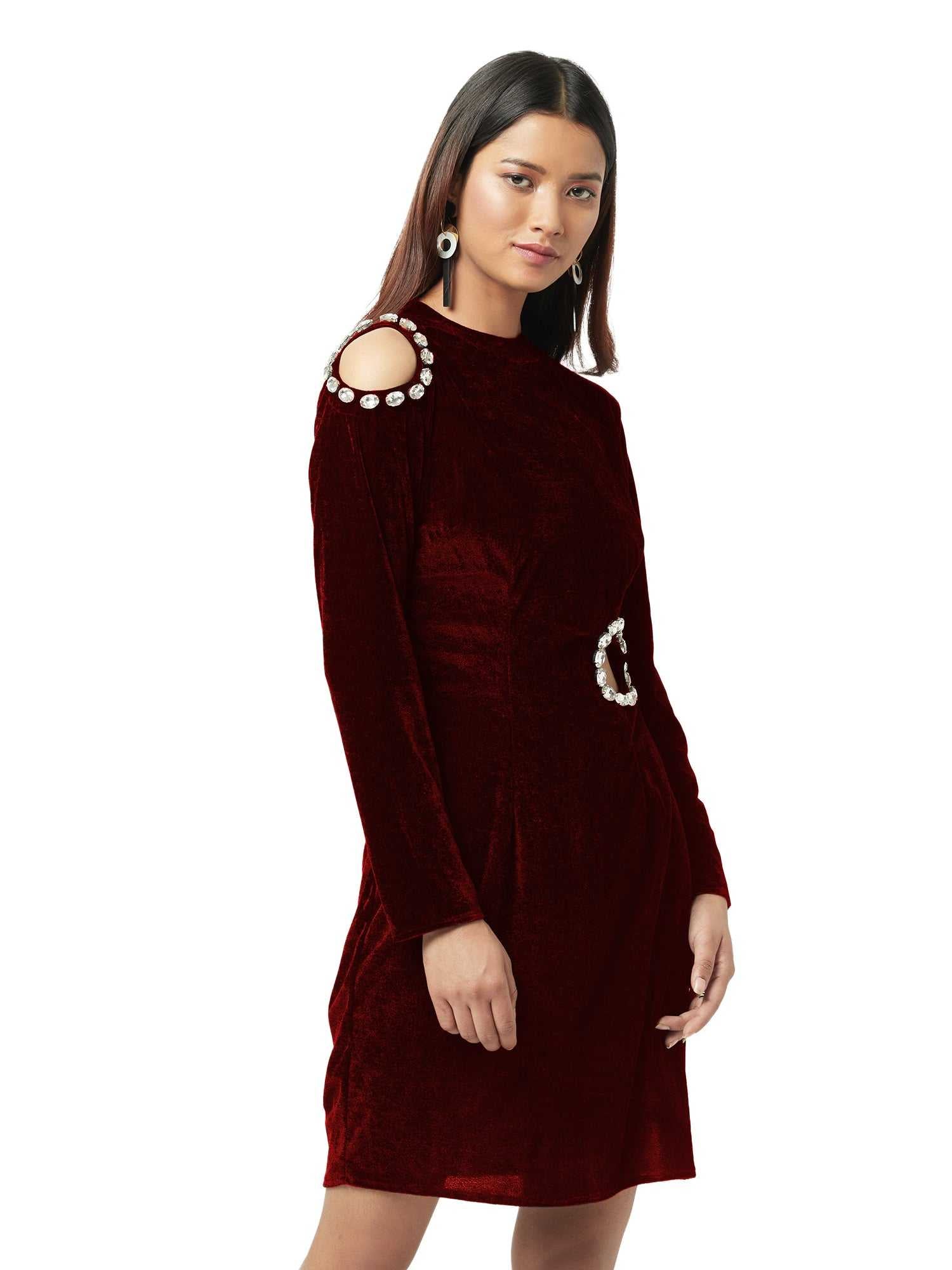 wine velvet cut out dress