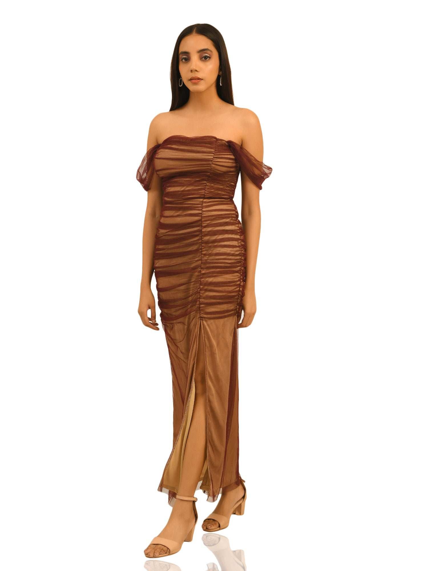 thigh high slit dress with contrast lining